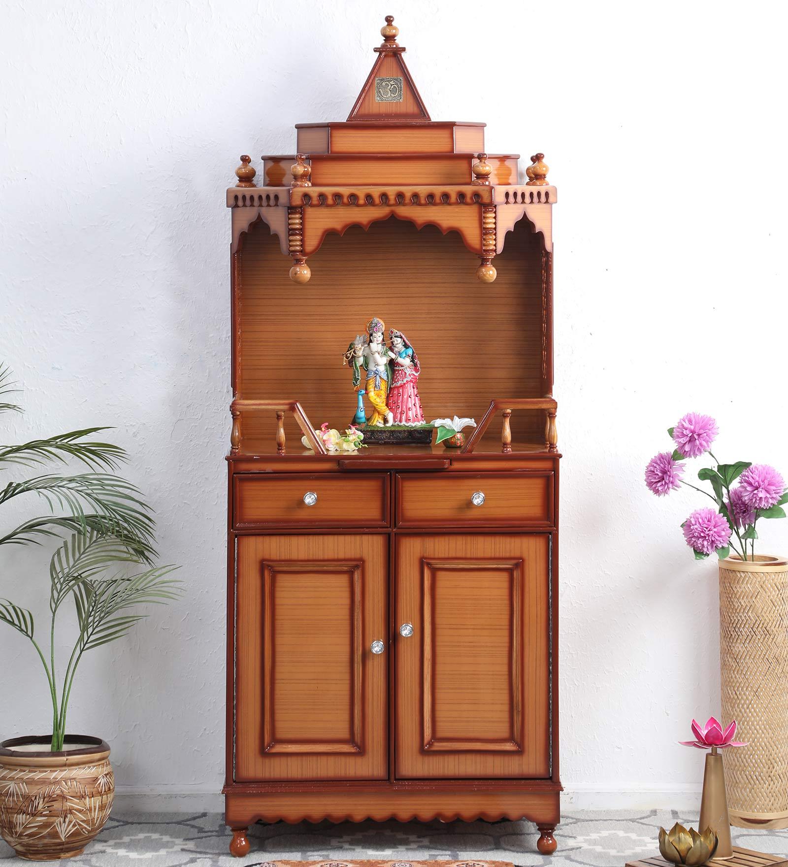 Buy Multicolour Teak Wood Floor Rested Mandir With Door At 37% Off By 