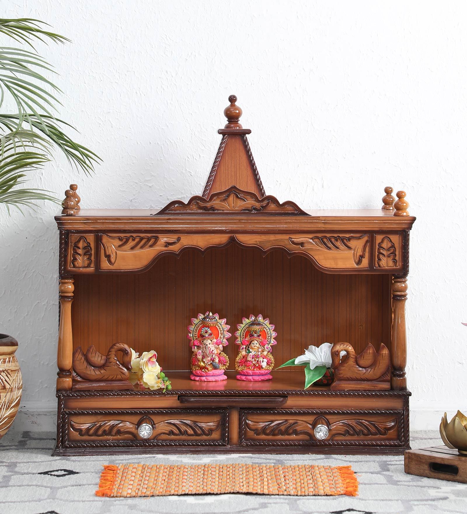 Teak Teak Wood Floor Rested Mandir Without Door