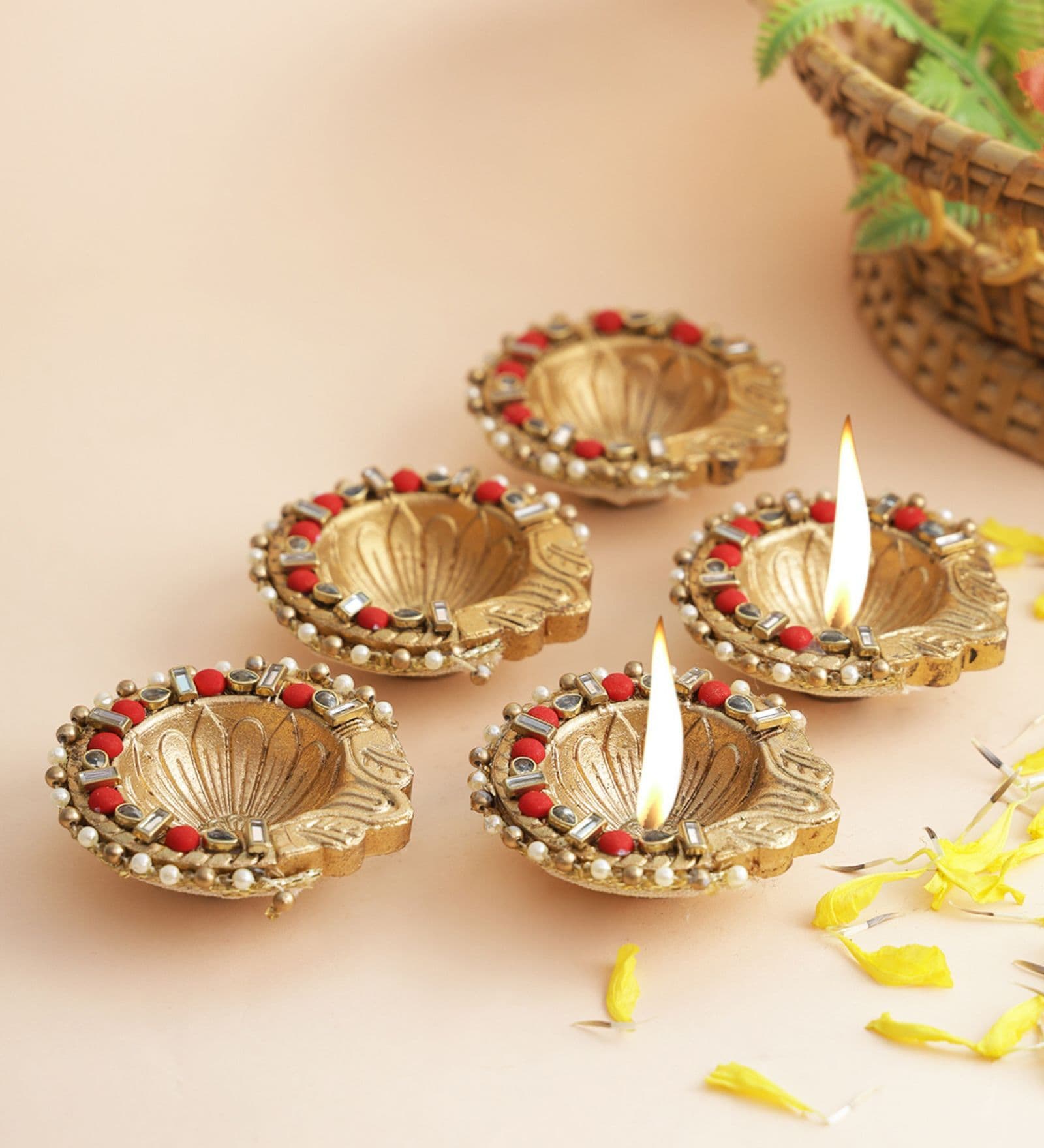 Gold Terracotta (Set of 5) Diya