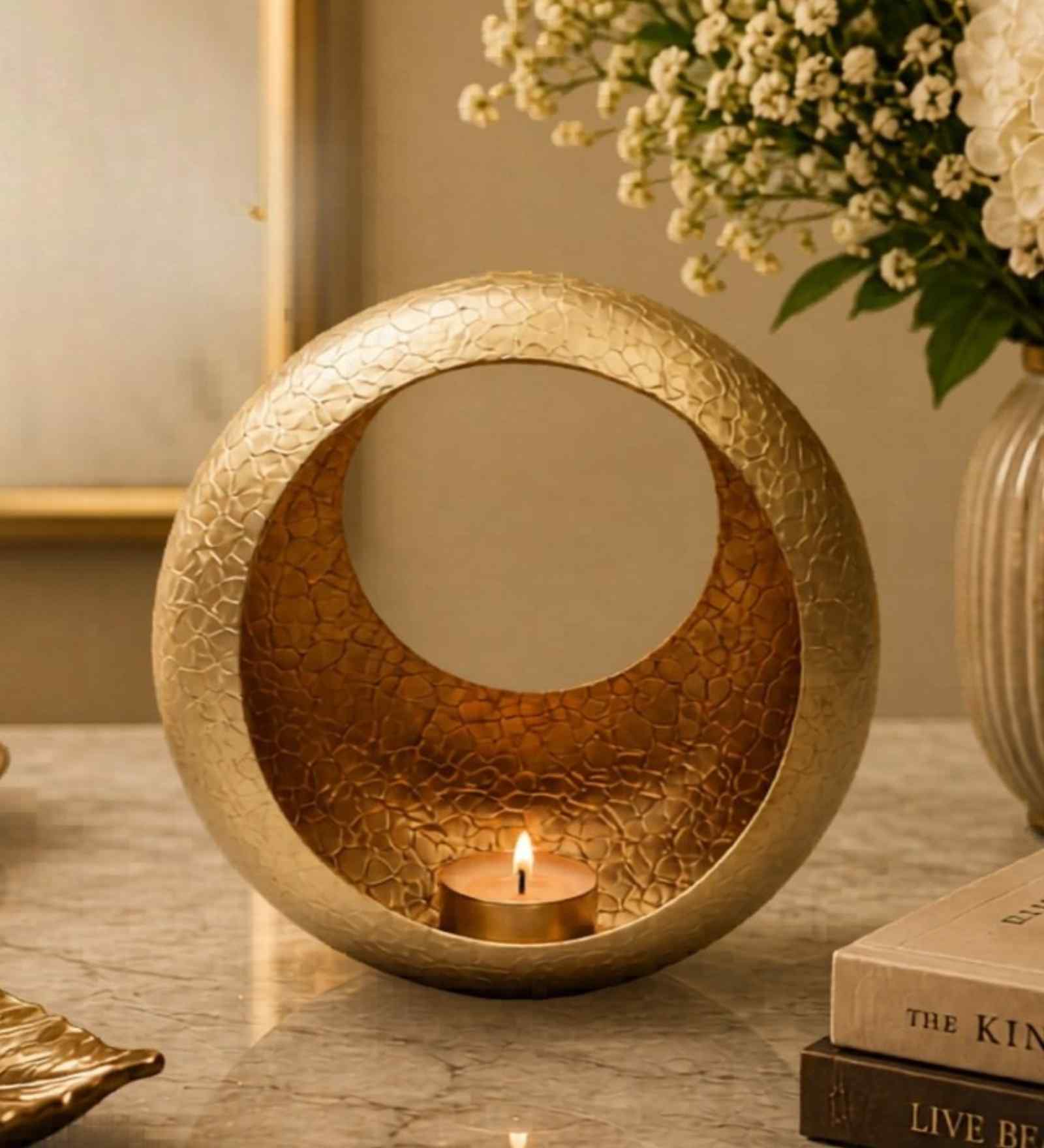 Gold Texture Metal Conical Tealight Holder(Iron, Hammered Gold)