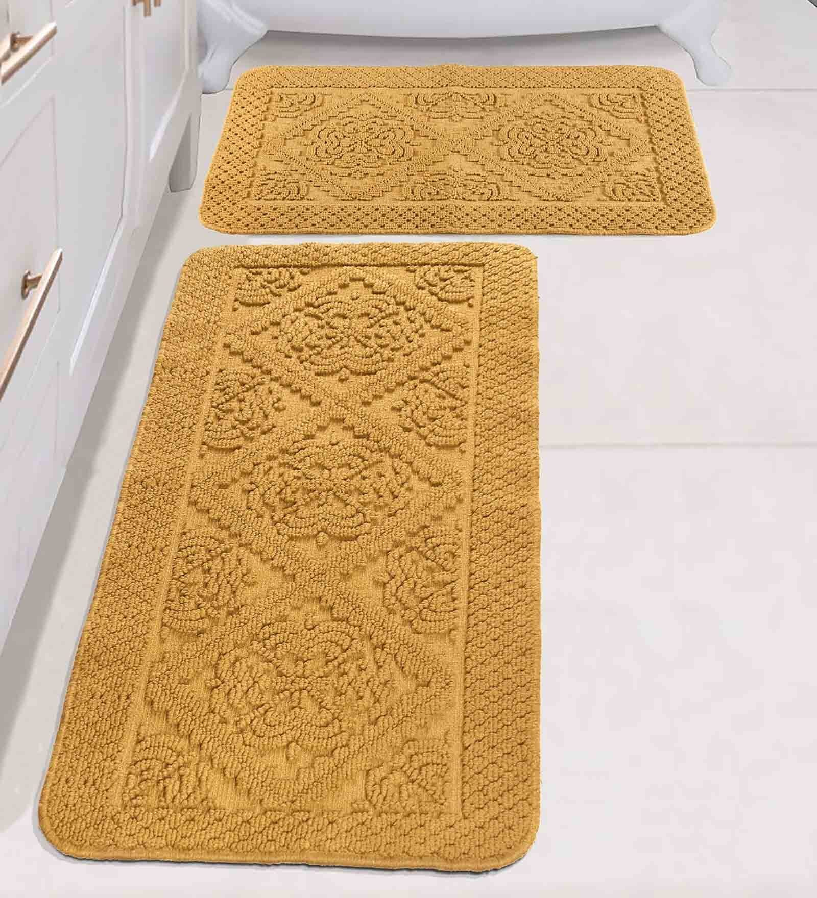 Gold Geometric Cotton 17x25 Inches AntiSkid (Set of 2) Bath Mats