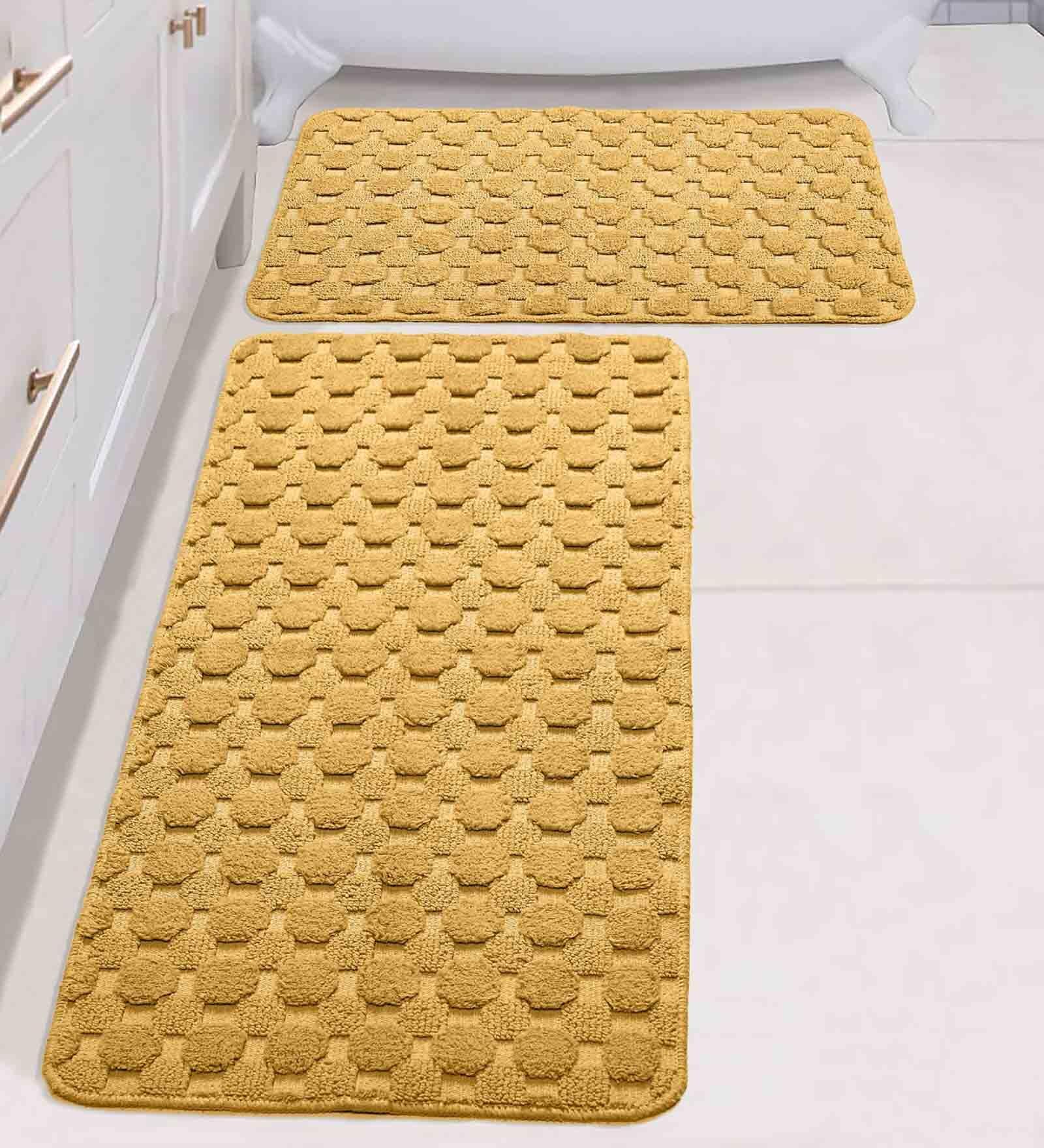 Gold Geometric Cotton 17x25 Inches AntiSkid (Set of 2) Bath Mats