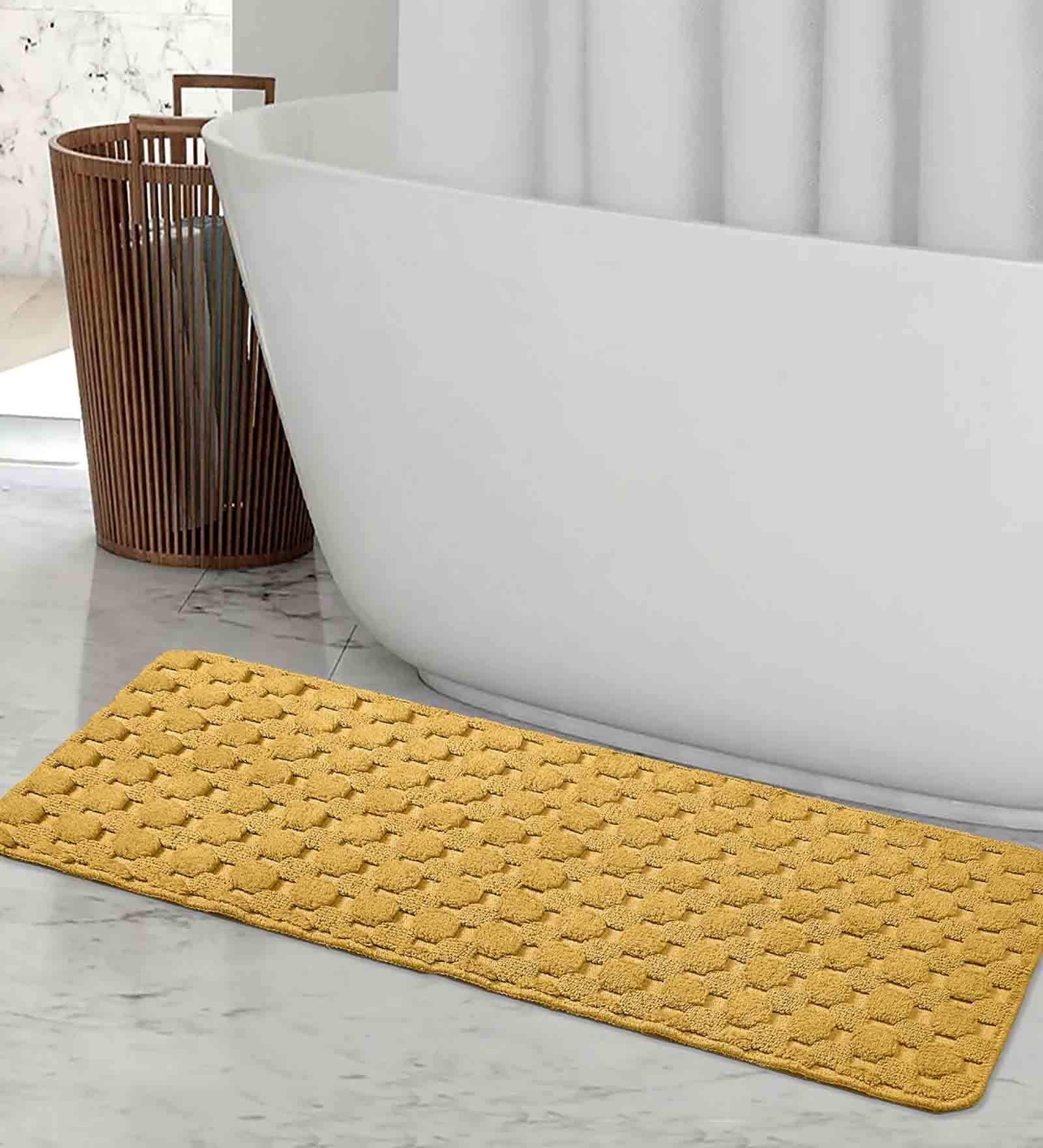 Gold Geometric Cotton 17x39 Inches AntiSkid Bath Mat