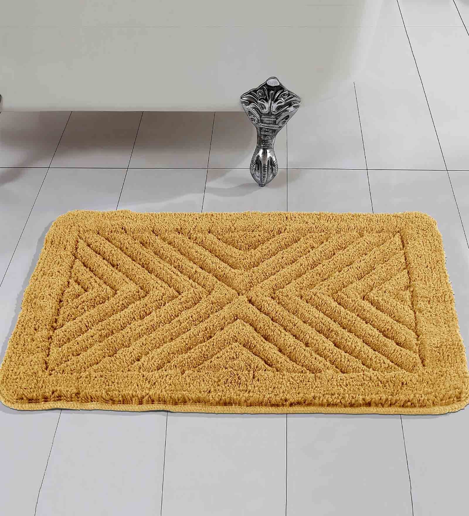 Gold Geometric Microfibre 19x27 Inches AntiSkid Bath Mat