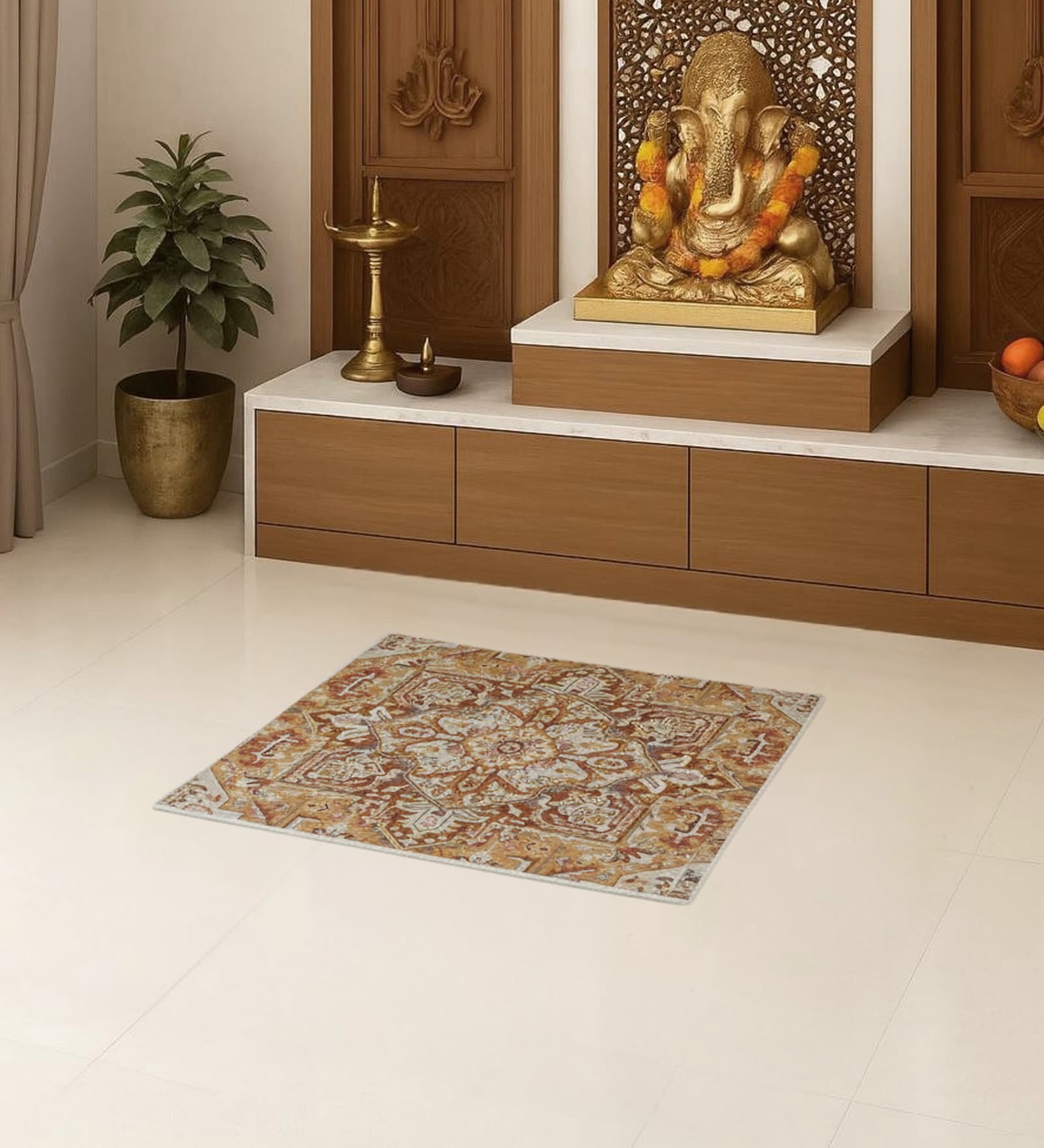 Gold Traditional Polyester 24x24 Inches Skid-Resistant Backing Prayer Mats (Pack of 1)