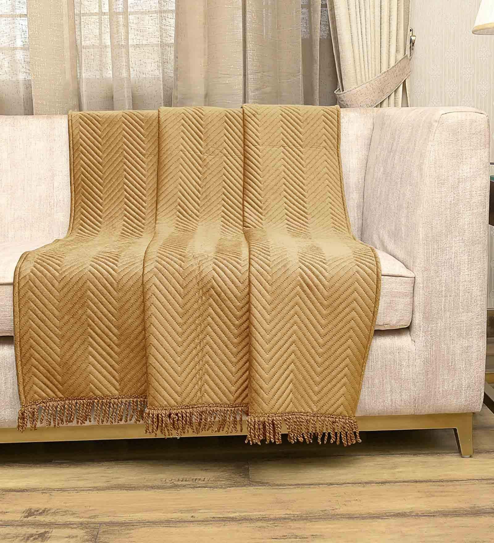 Gold Velvet Zig Zag 55x63 Inches Sofa Throw