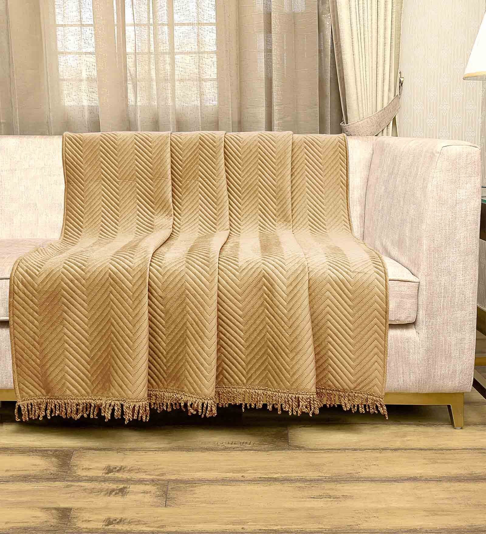 Gold Velvet Zig Zag 55x86 Inches Sofa Throw