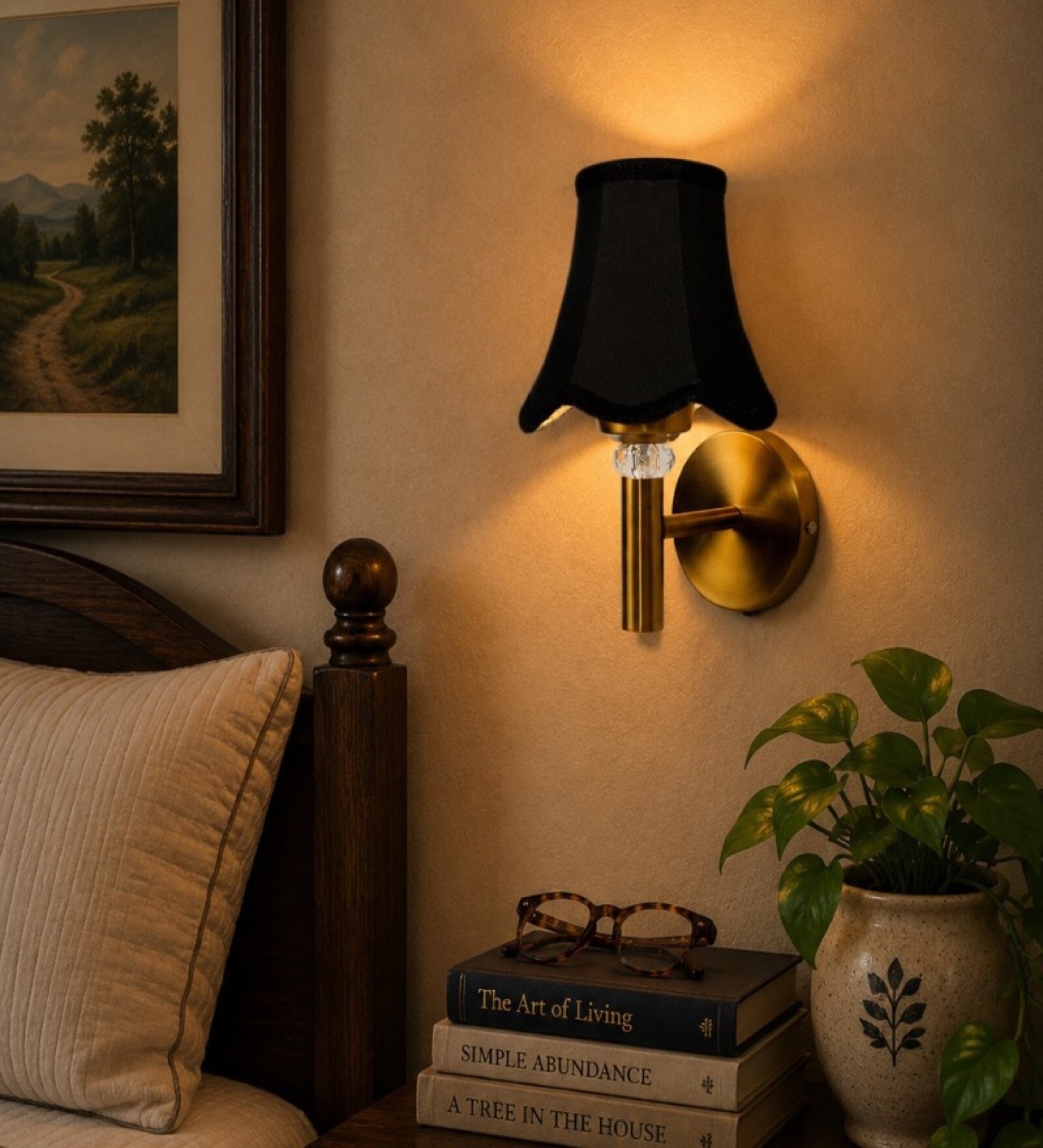 Gold Wall Light with Black Cotton Shade for Modern Bedroom Decor