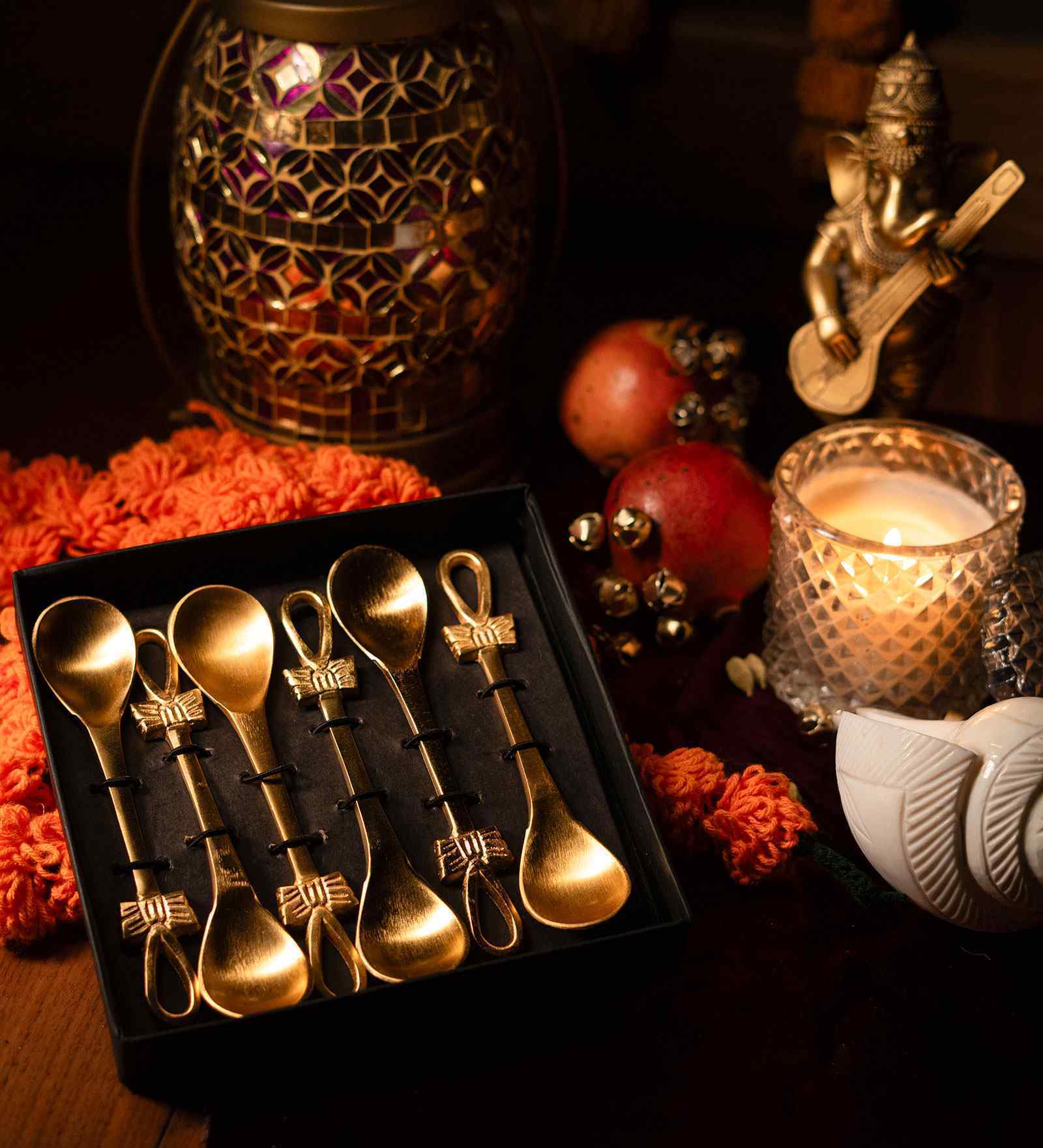 Gold Whimsical Brass Bow Charm Cutlery Set of 6