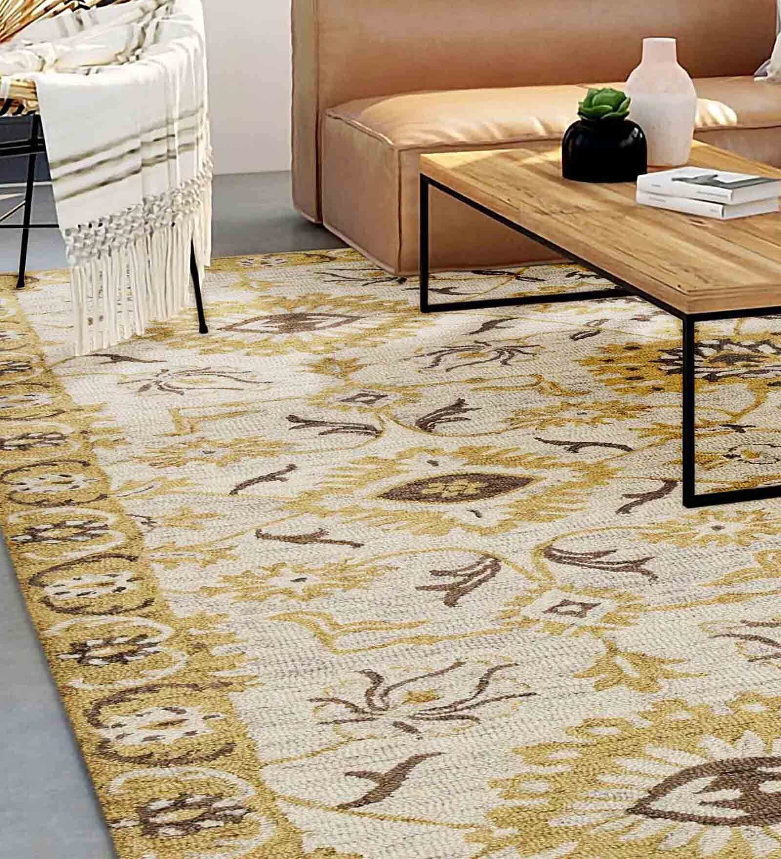 Gold Persian Wool 8 ft x 10 ft Hand Tufted Carpet