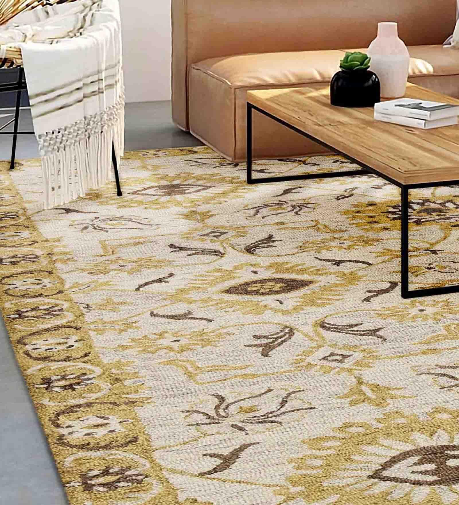 Gold Persian Wool 5 ft x 8 ft Hand Tufted Carpet
