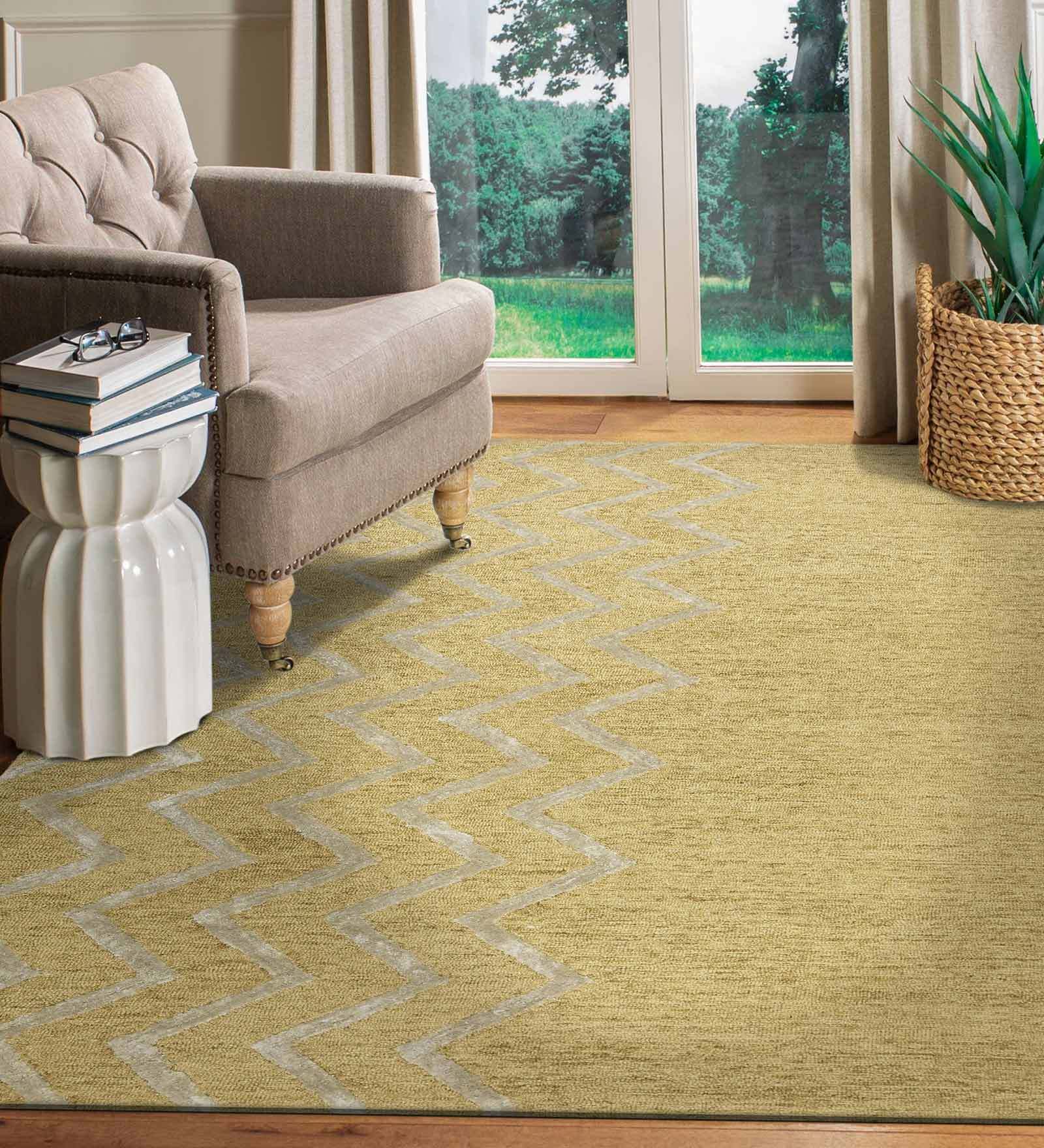 Gold Abstract Blended Wool 8 ft x 10 ft Hand Tufted Carpet
