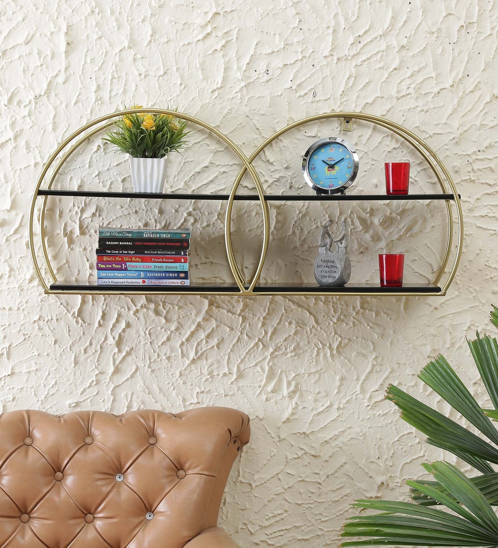 Gold Wrought Iron and MDF Coop Book Shelf in Gold Colour