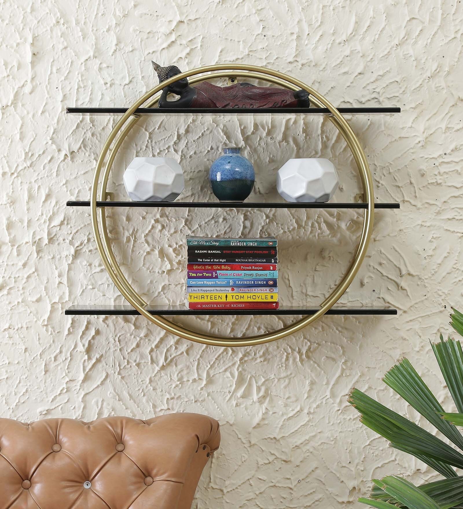 Gold Wrought Iron and MDF Shefford Book Shelf in Gold Colour