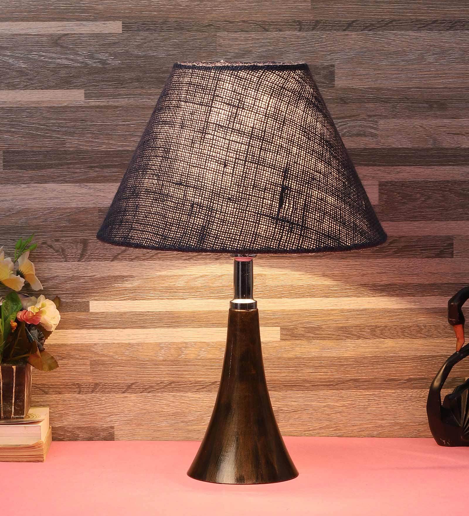 Vigo Beige and Gold Natural Fiber Shade Night Lamp With Metal Base