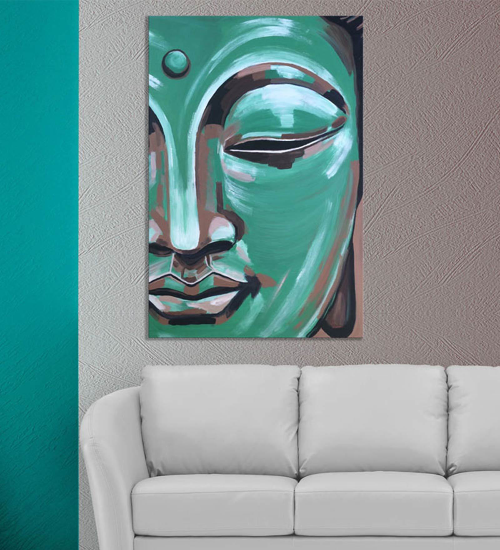 Buddha In Blue Canvas Framed Art Print (33 x 21 Inches)