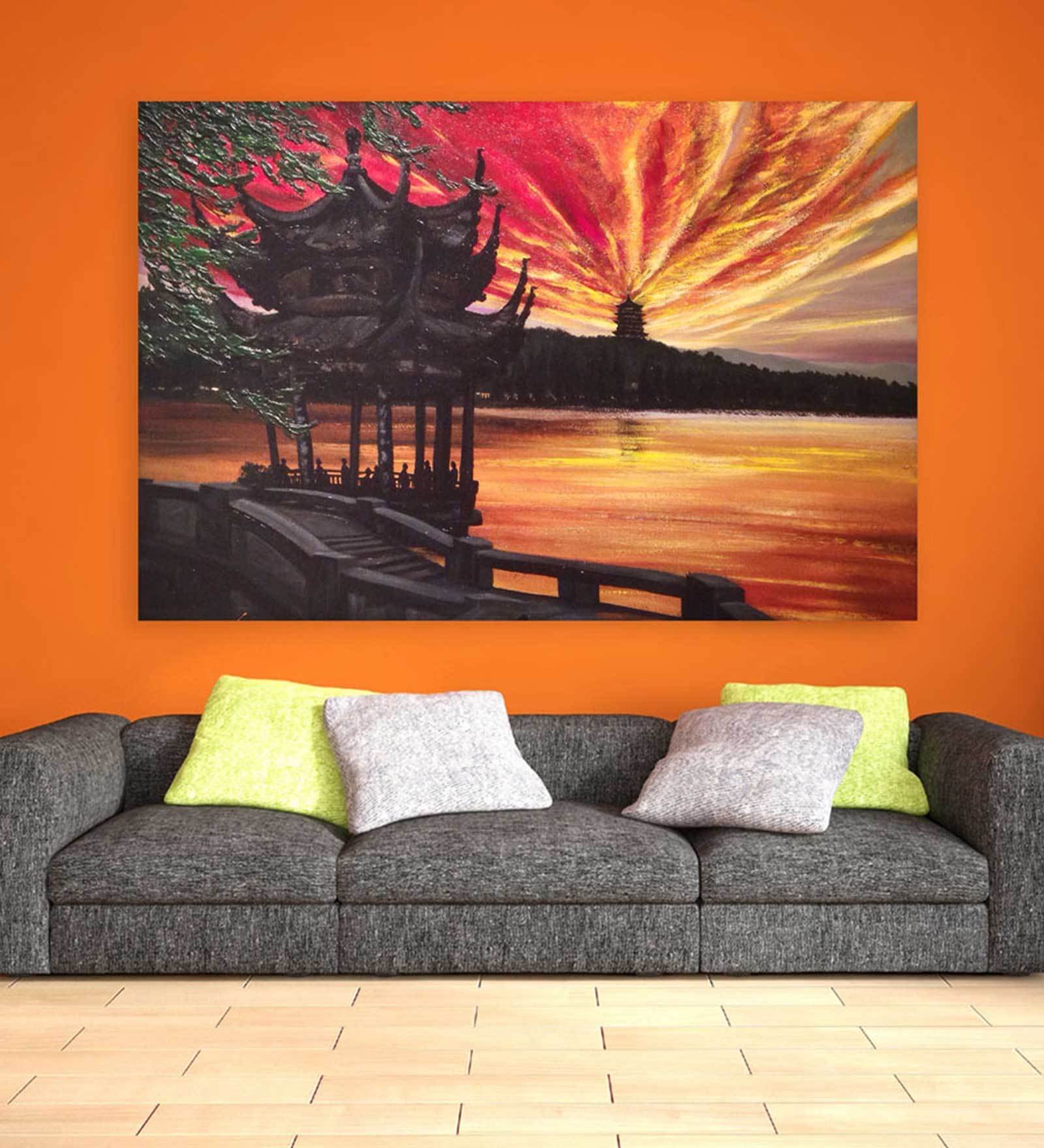 Lonely Sky In Gold Canvas Framed Art Print (33 x 21 Inches)