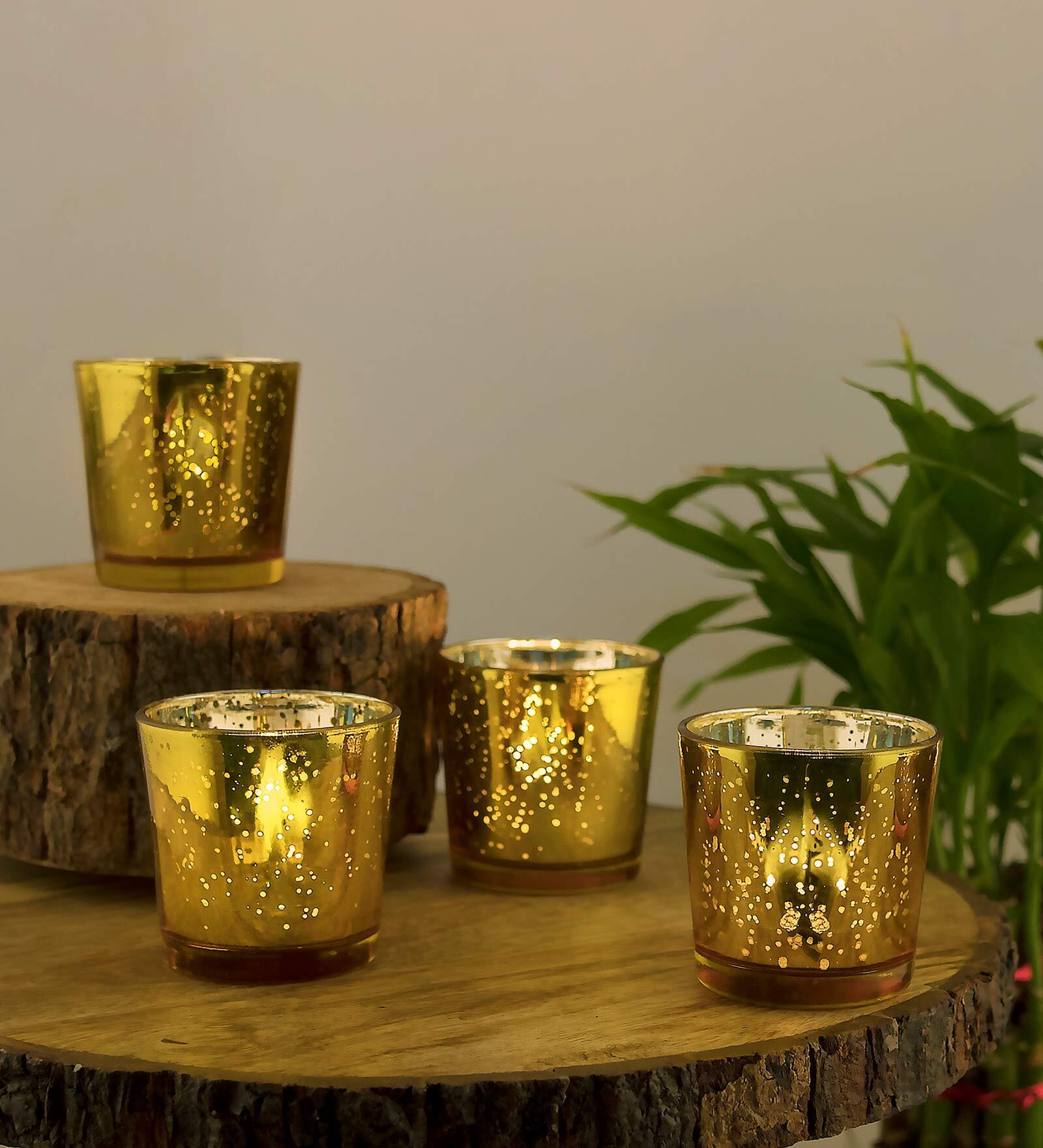 Gold Glass Table Tea Light Holders & Votives (Pack Of 4)
