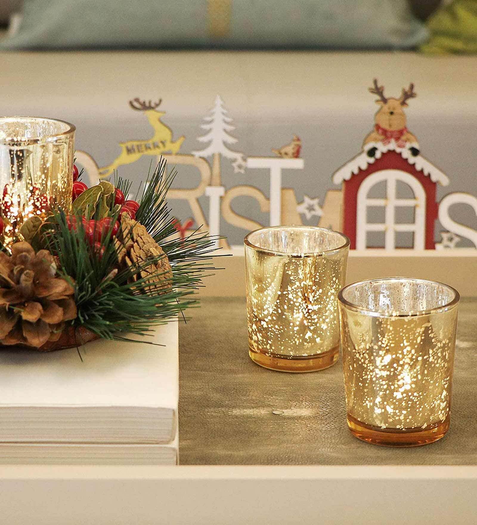 Buy Gold Glass Christmas Table Tea Light Holders & Votives (Pack Of 6 ...