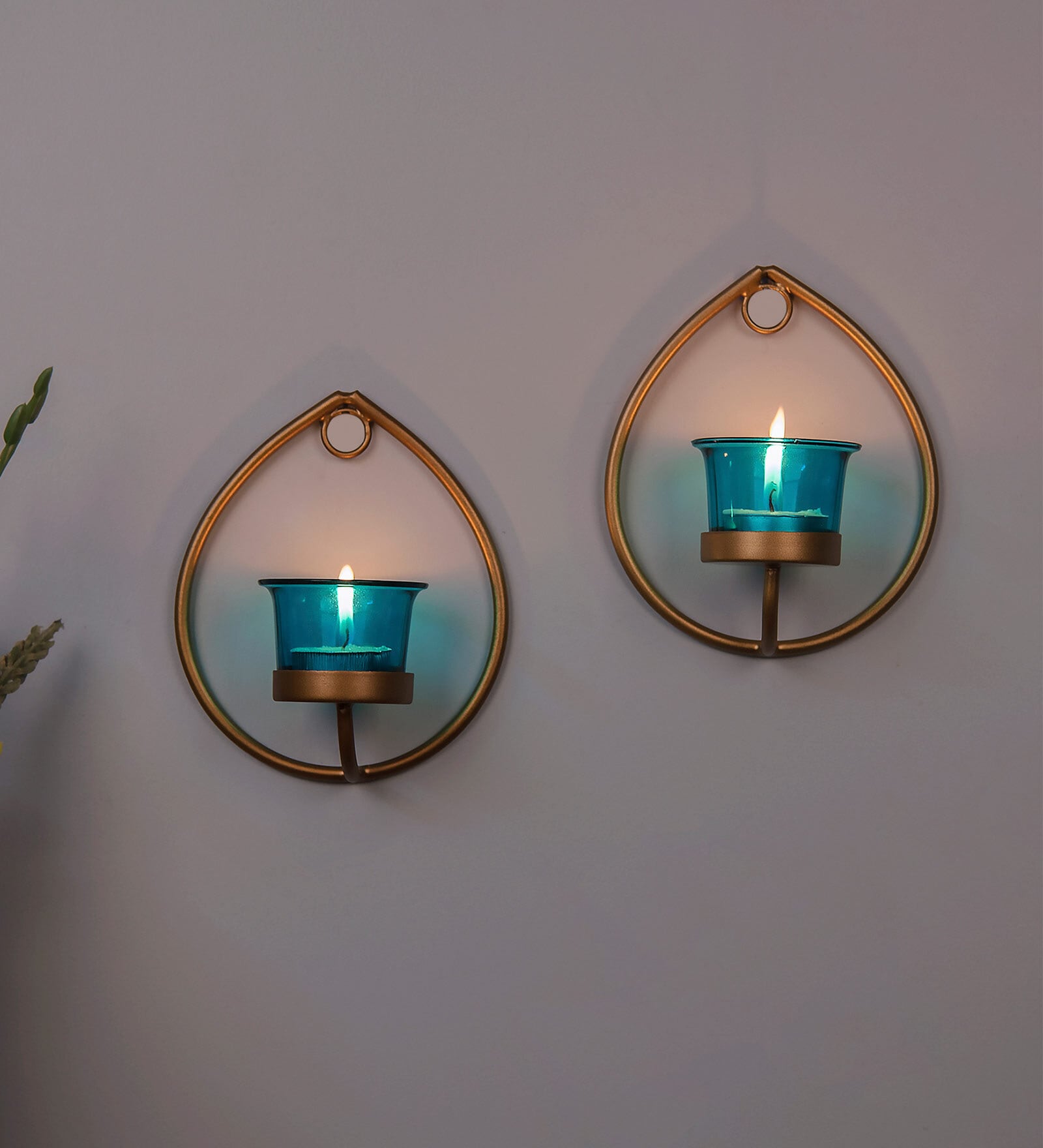 Golden Metal Eliviya Wall Tea Light Holders (Pack Of 2)