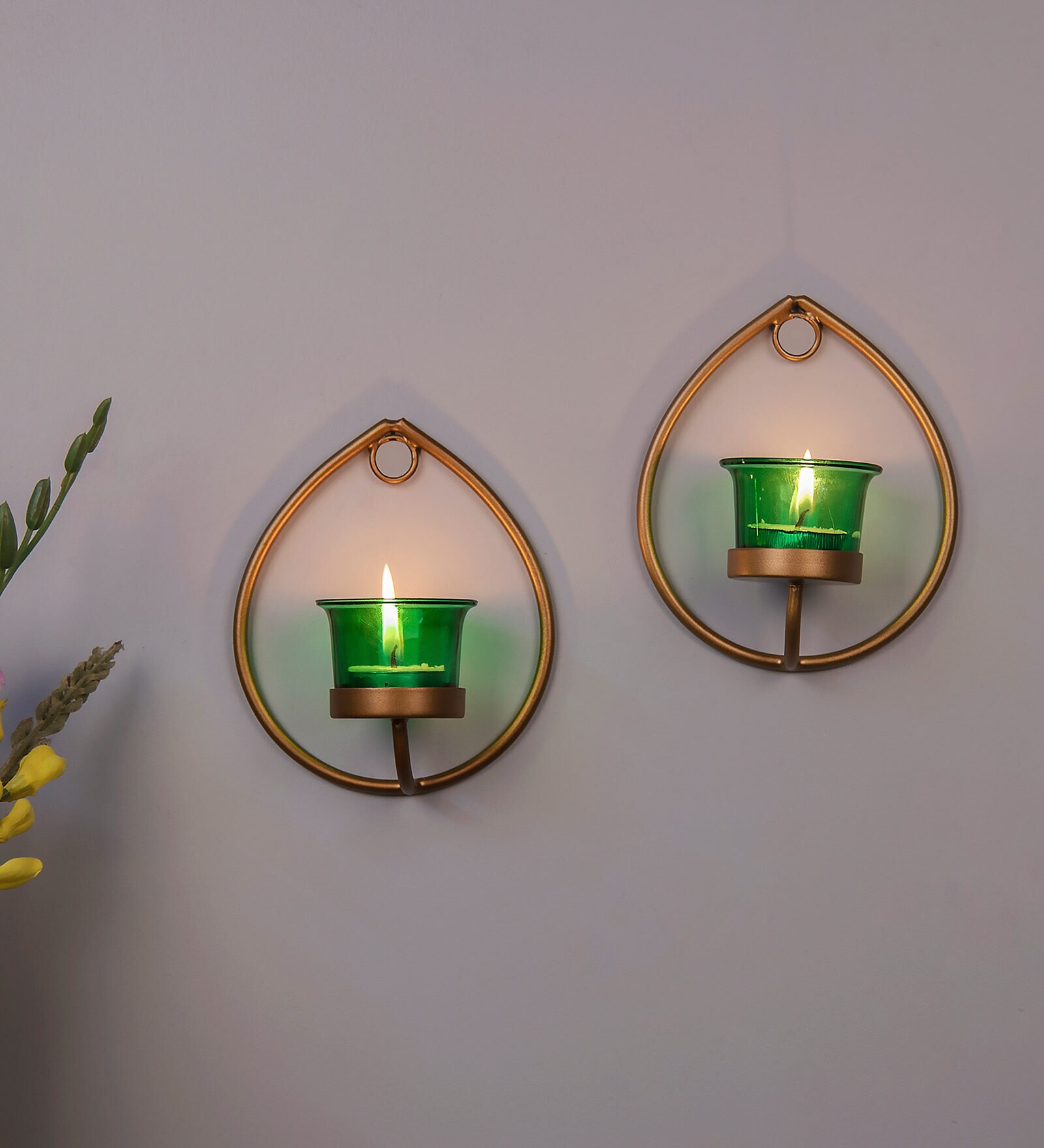 Buy Golden Metal Wedohl Wall Tea Light Holders (Pack Of 2) at 60 OFF