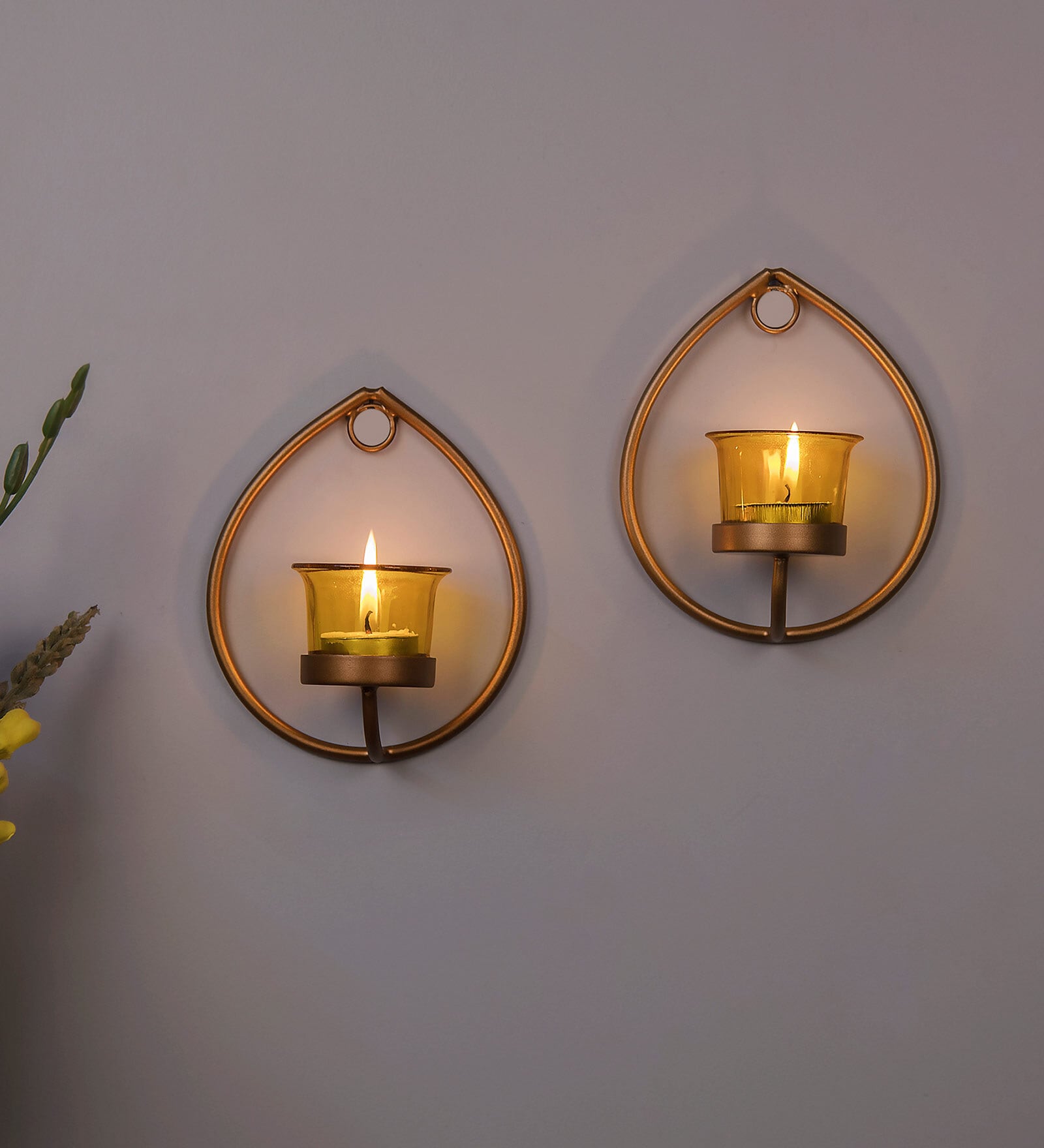 Golden Metal Zatec Wall Tea Light Holders (Pack Of 2)