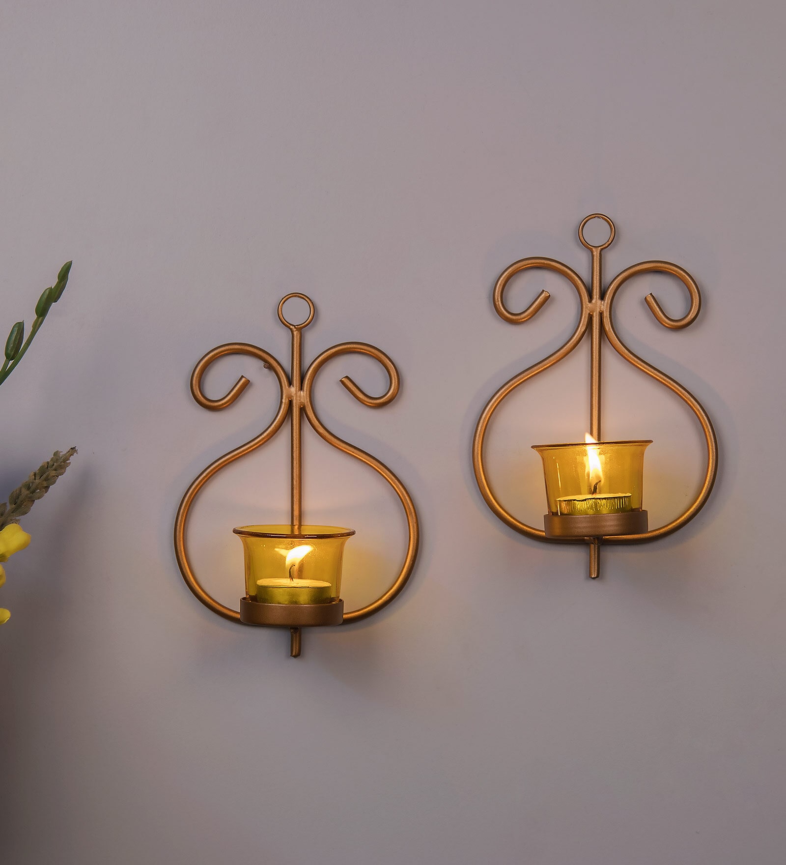 Golden Metal Acton Wall Tea Light Holders (Pack Of 2)
