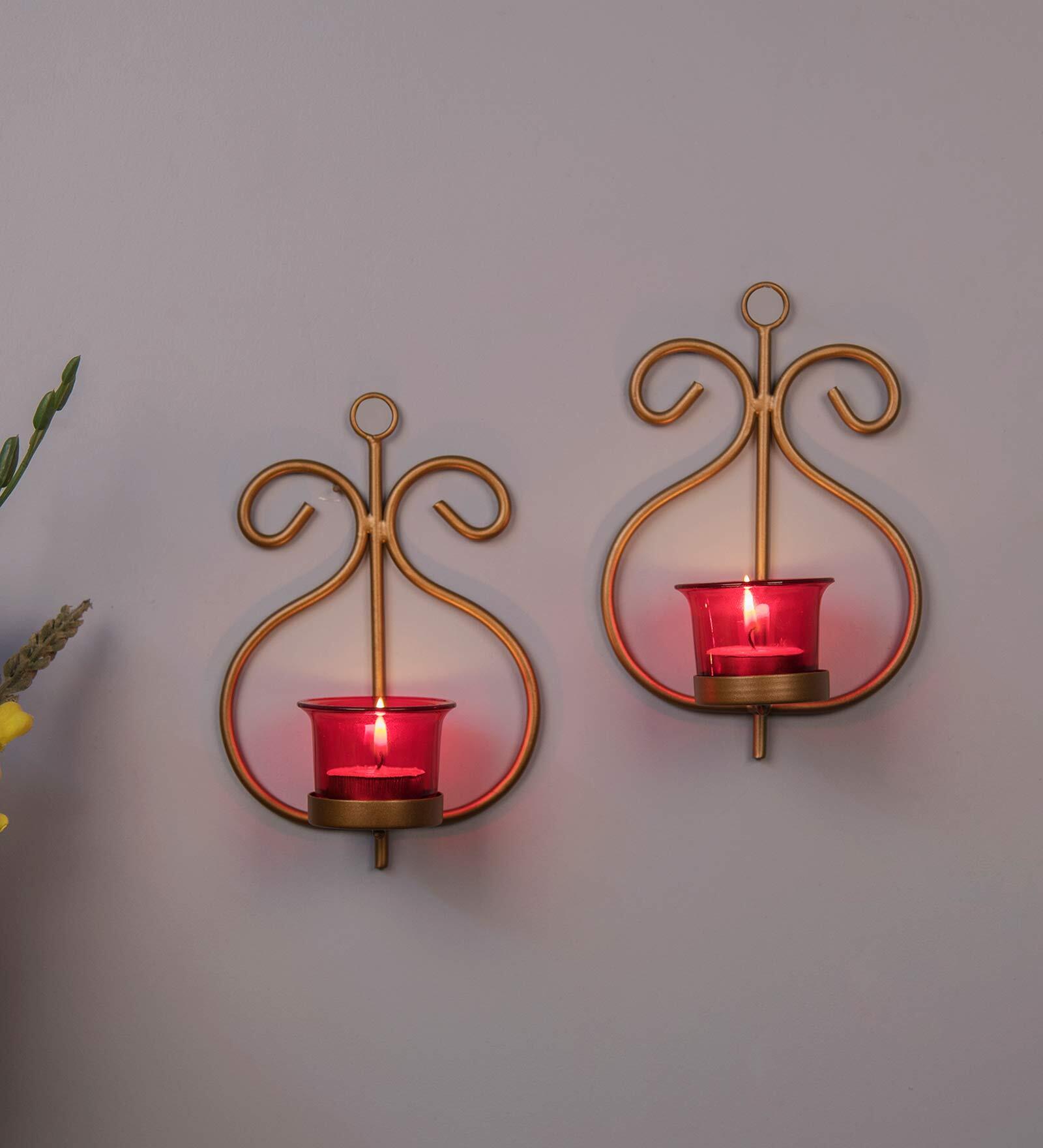 Golden Metal Gazzel Wall Tea Light Holders (Pack Of 2)