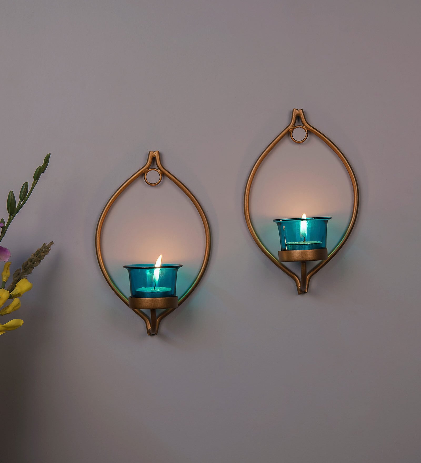 Golden Metal Yuina Wall Tea Light Holders (Pack Of 2)