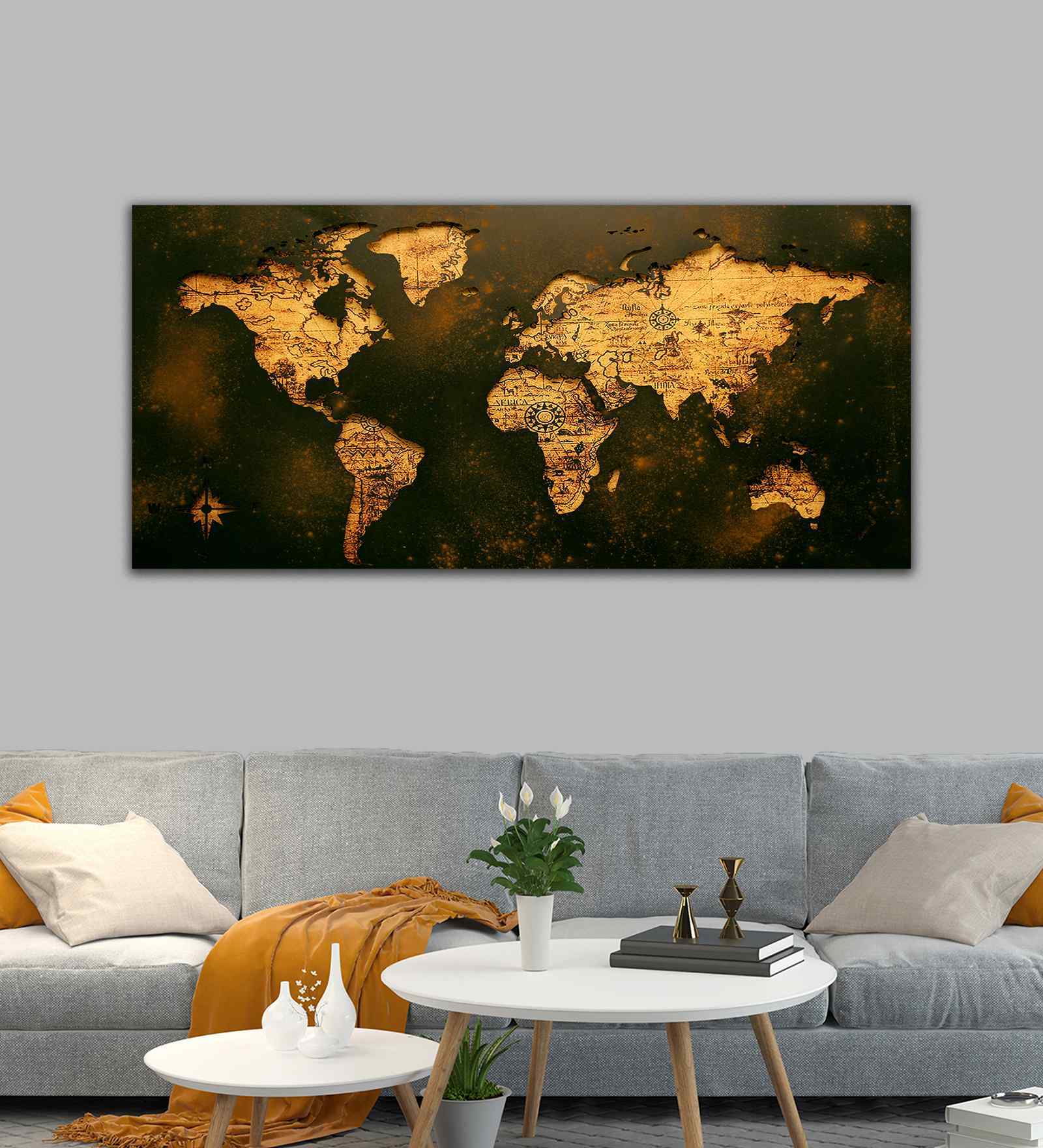 Golden Abstract Flowers Premium Wall Painting