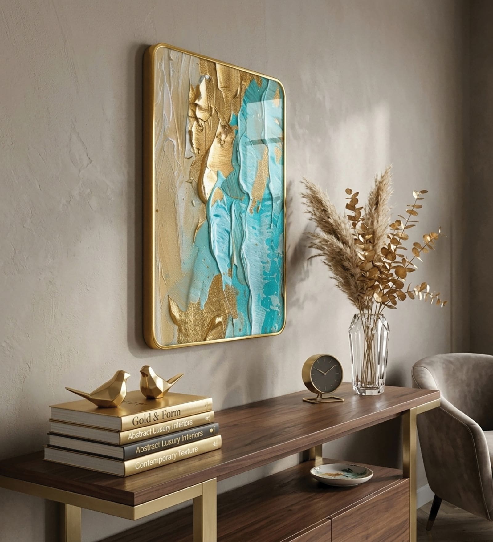 Golden Abstract Rectangular Wall Art 12 x 18 Inch
