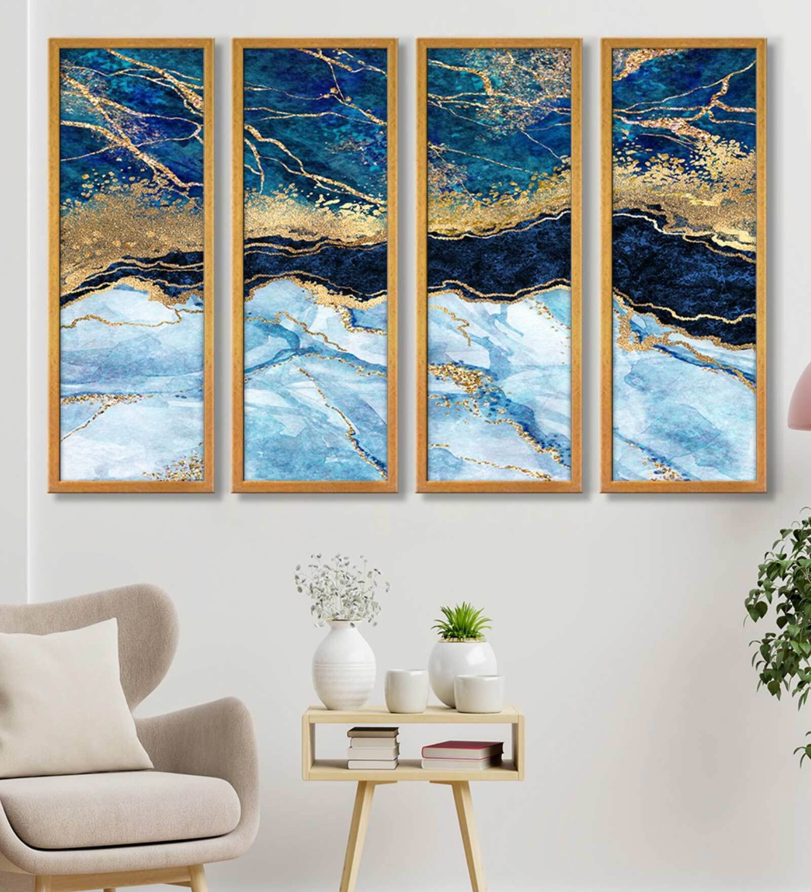 Lineart Multicolour Canvas Framed Abstract Art Panel Set of 4