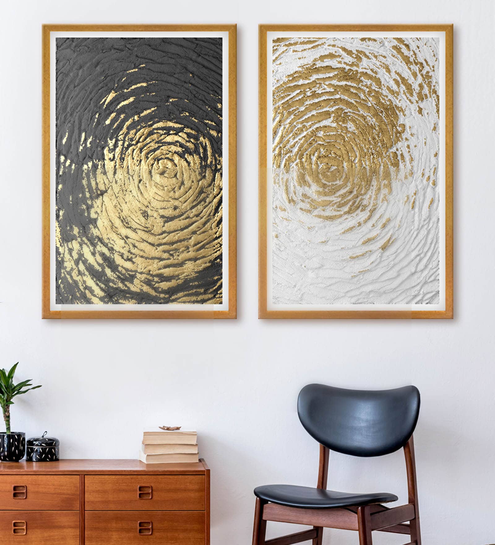 Golden Gold Canvas & MDF Framed Landscape Art Print Set of 2
