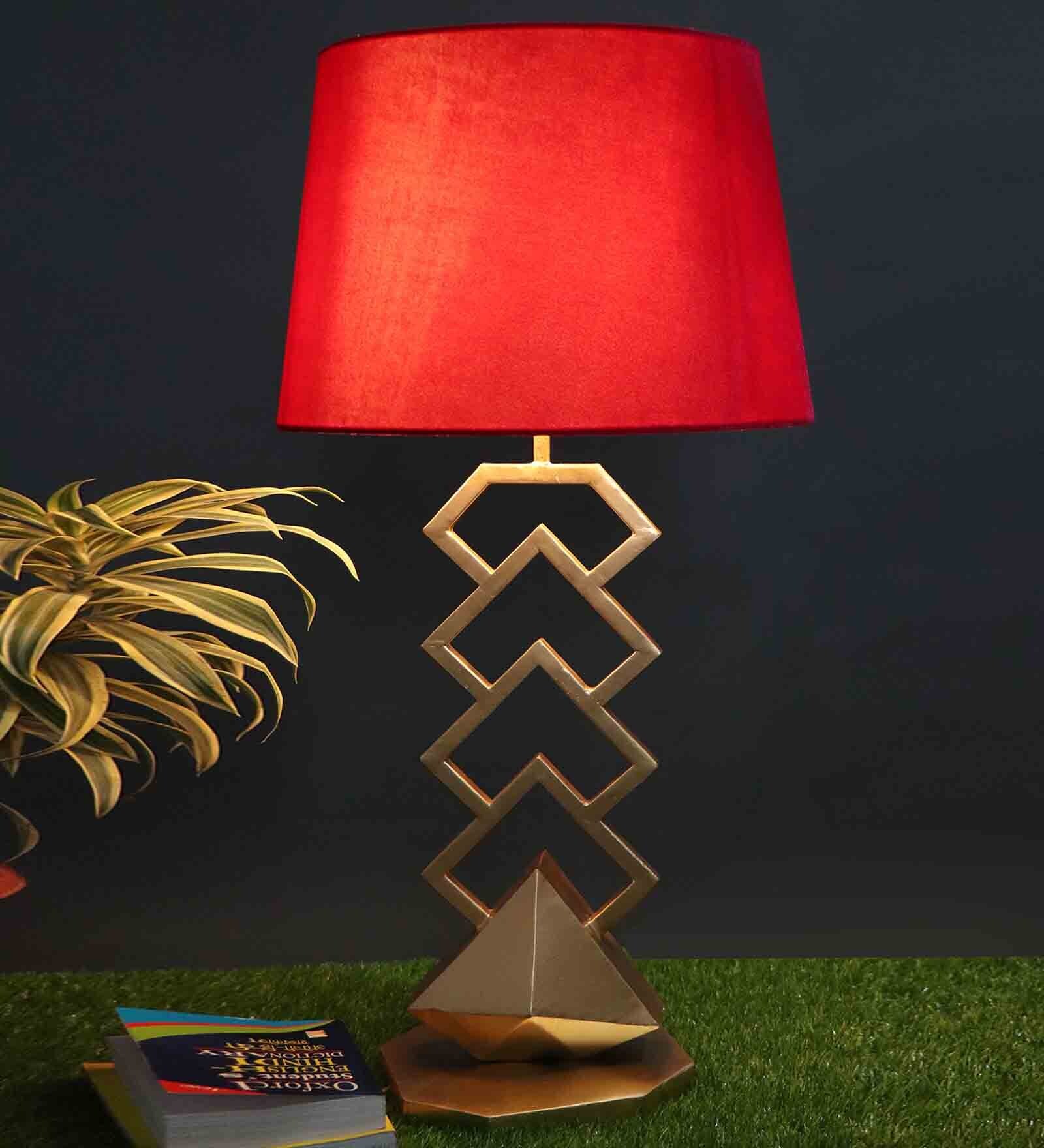 Golden Arrow Table Lamp With Pink Velvet Lampshade