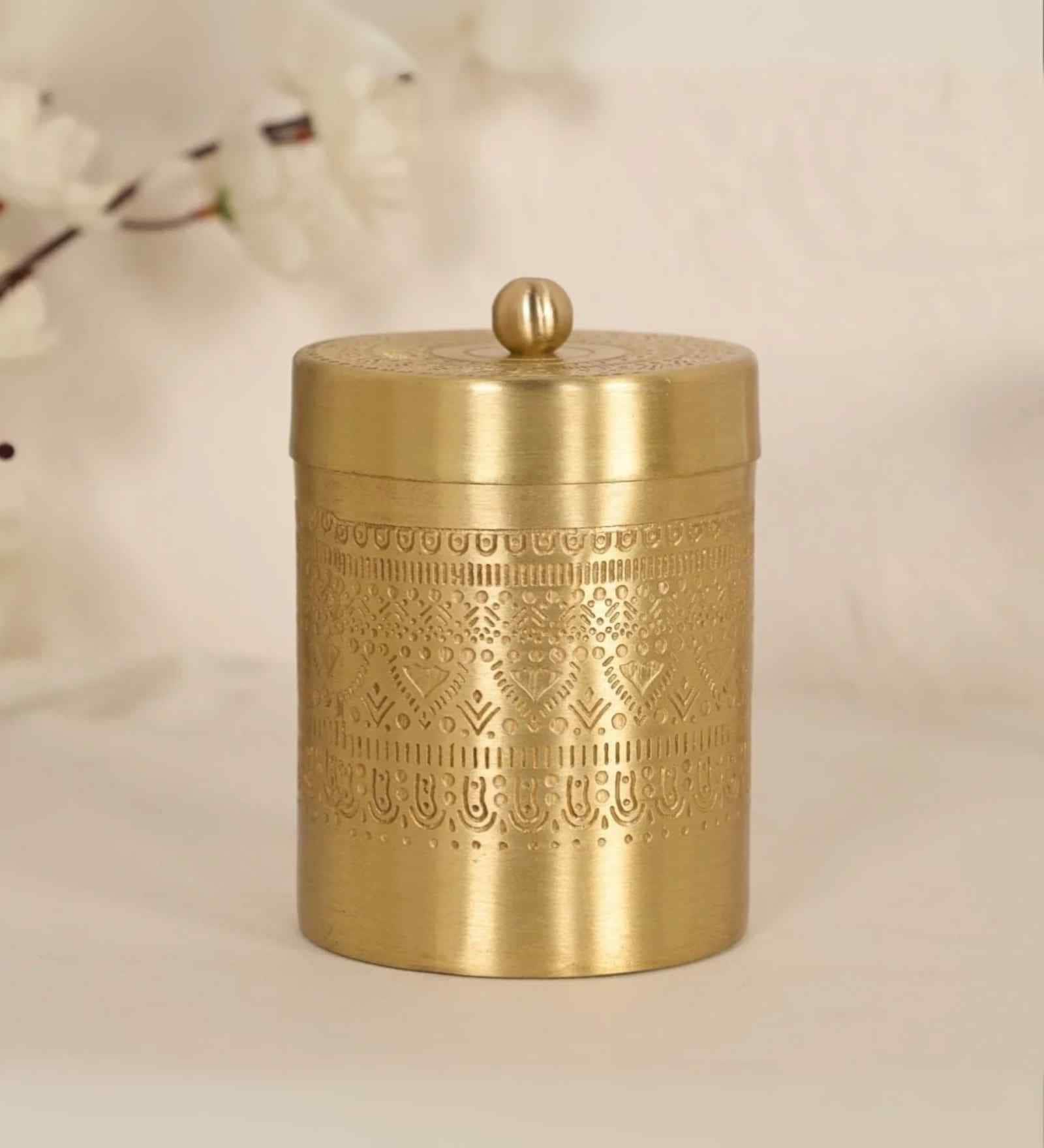 400ML Golden Aura Handcrafted Pure Brass Medium Jar With Lid