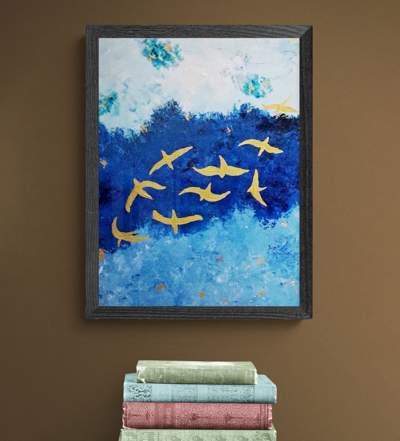 Golden Birds Handmade Acrylic Paint On Canvas Unframed