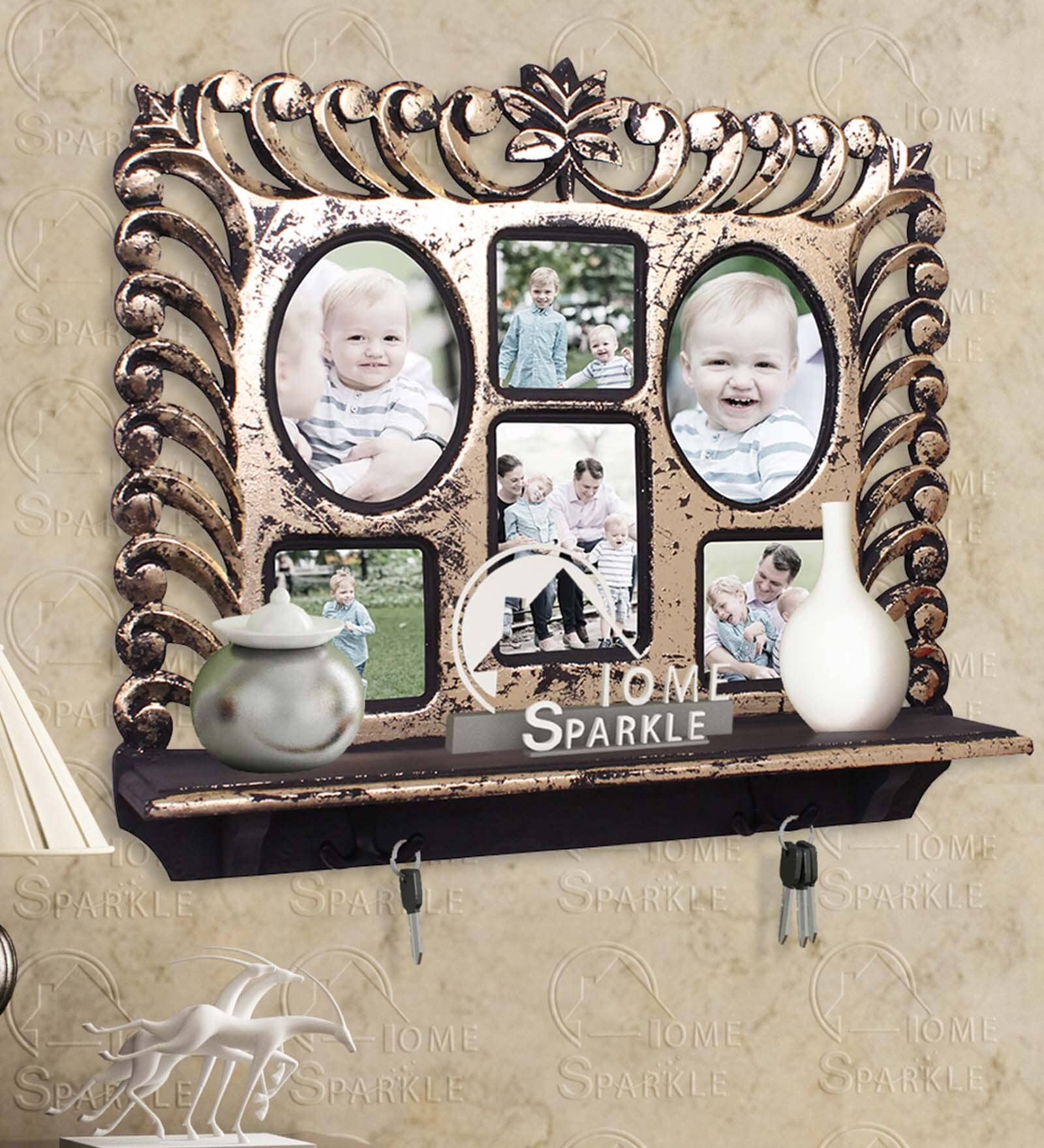 Golden Black Engineered Wood Wall Shelf