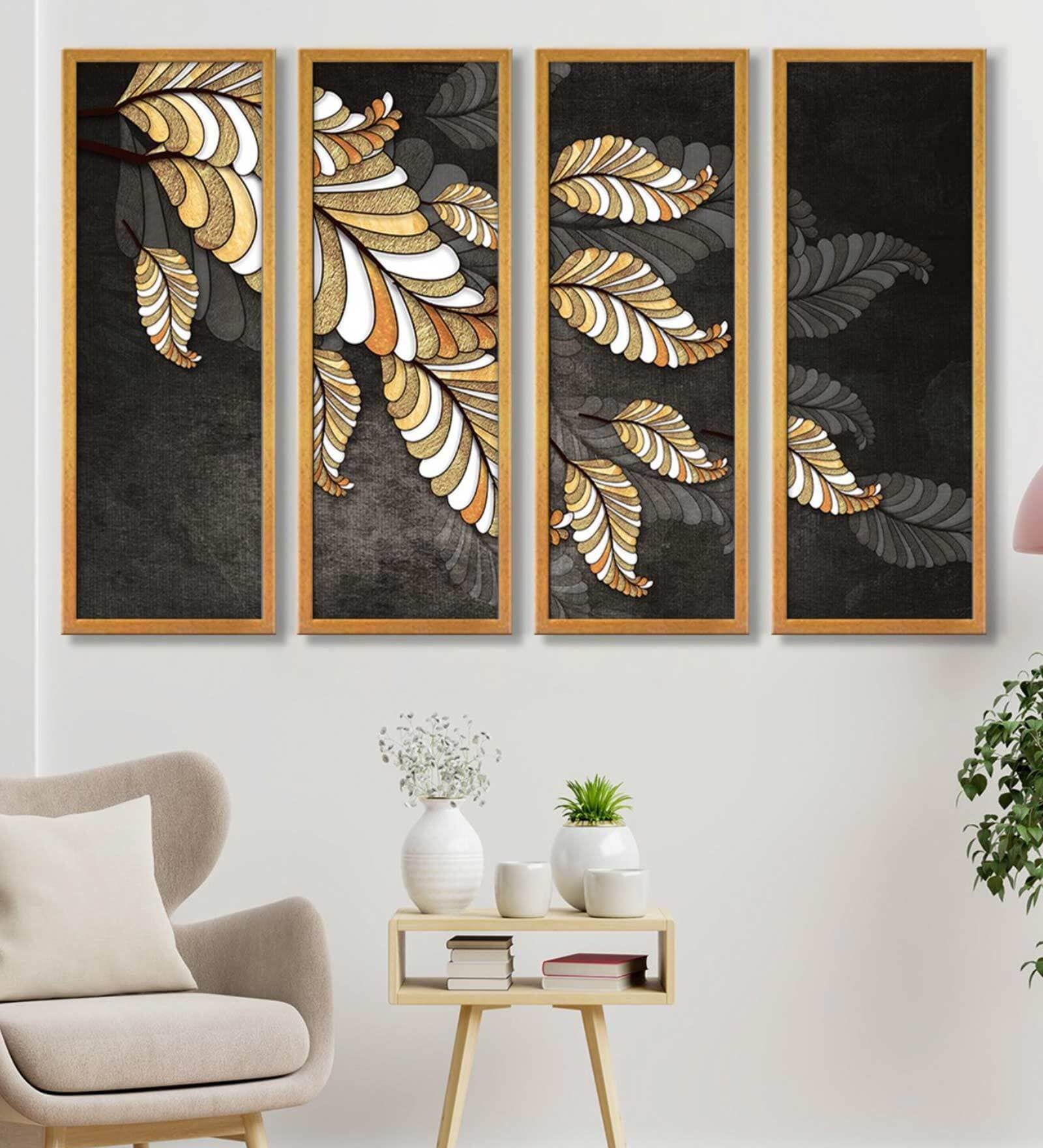 Dark Multicolour Canvas Framed Landscape Art Panel Set of 4