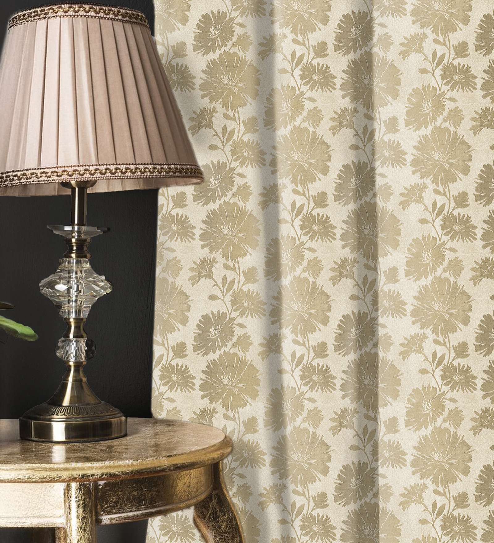 Golden Bloom Beige Blackout Jacquard Polyester Curtains for Long Door Pack of 2