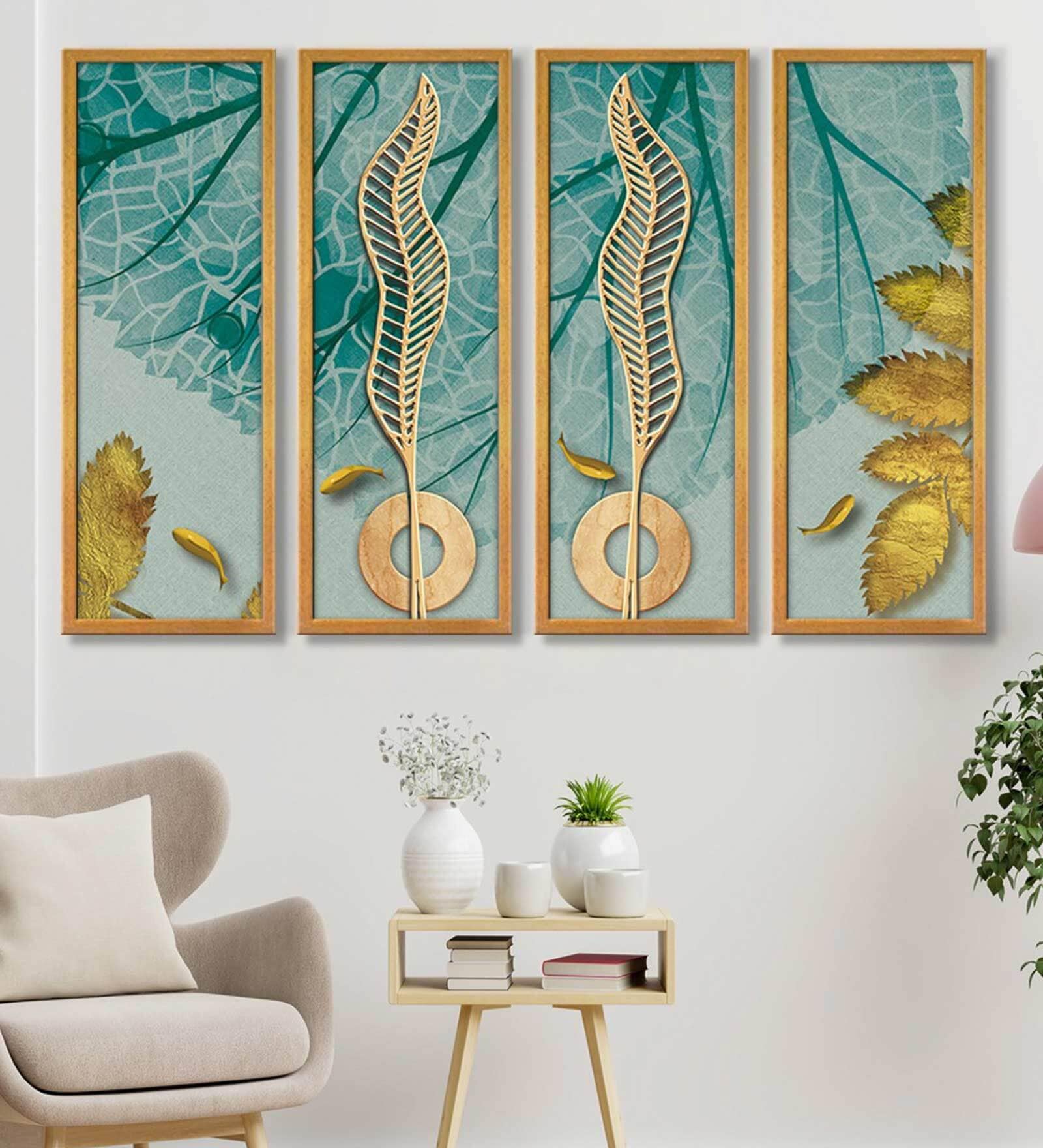 Art Multicolour Canvas Framed Landscape Art Panel Set of 4