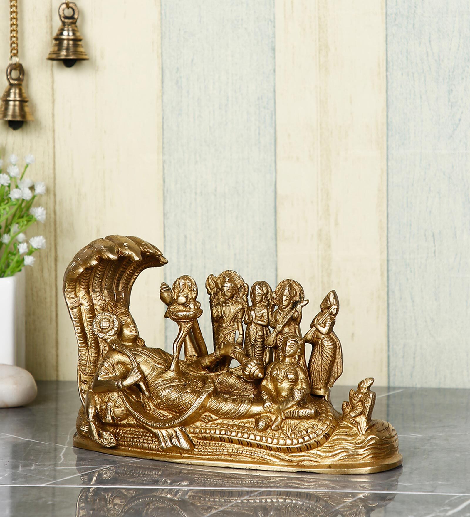 Golden Brass 4.5 Inches Vishnu Parivar Statue