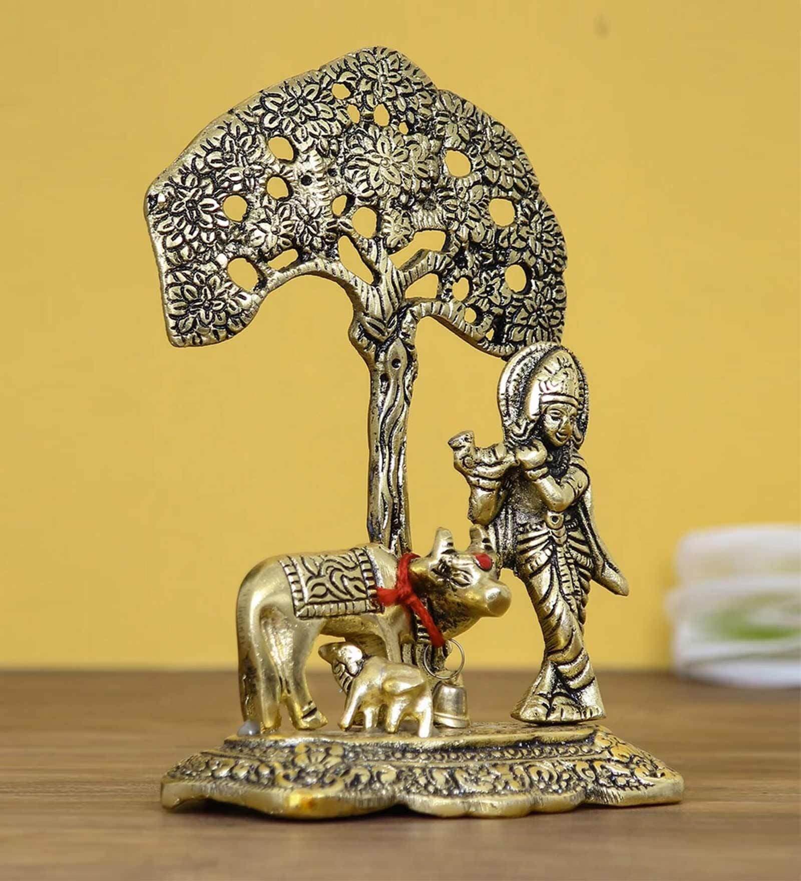 Golden Brass 6.6 Inches Lord Krishna Idol Statue