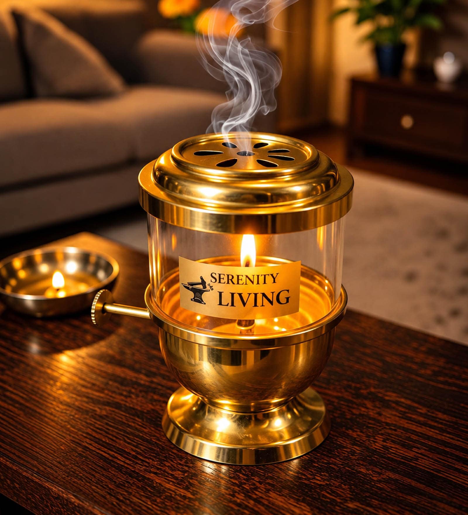 Golden Brass Adjustable Akhand Deep Diya with Glass Cover, 48 Hour Burn Time
