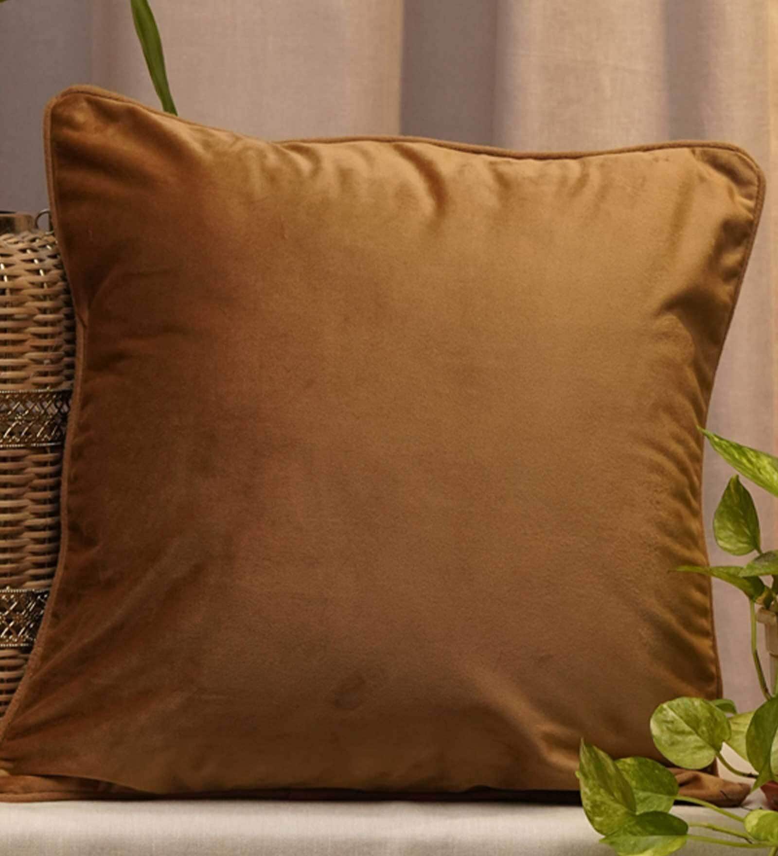 Golden Brown Solid Velvet 12 x 12 Inches Cushion Cover