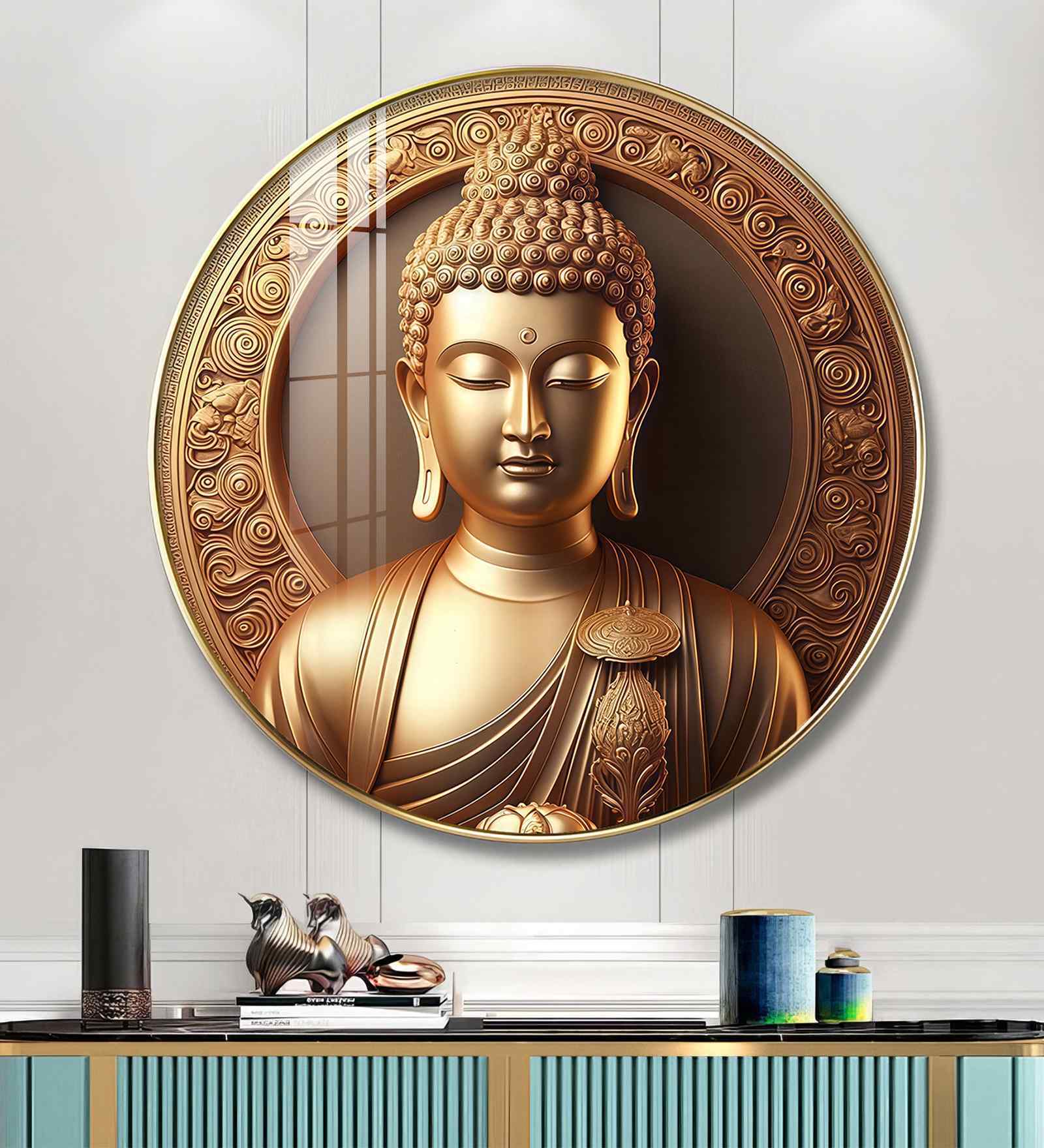 Golden Buddha Aura Acrylic Round Wall Art