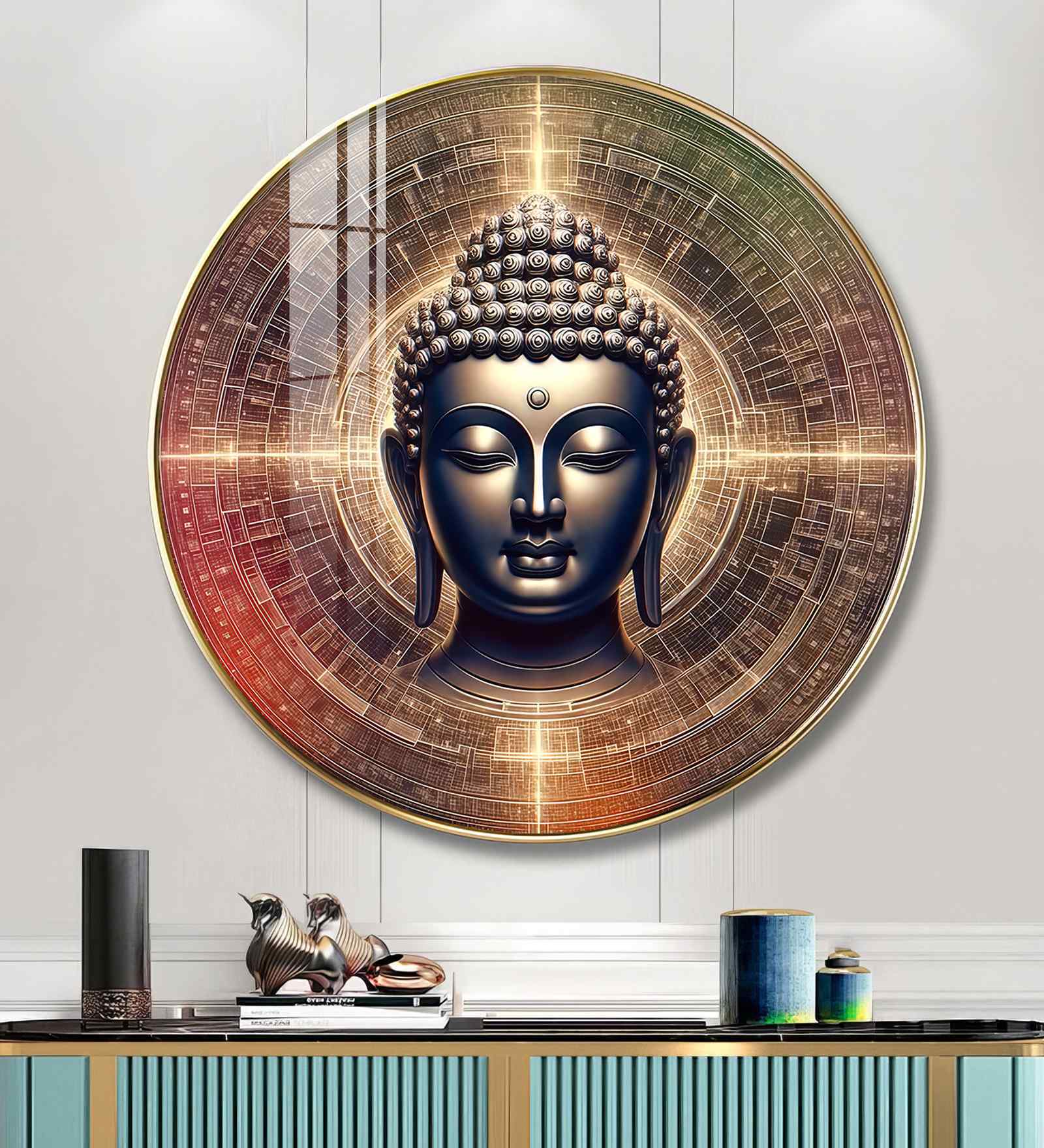 Golden Buddha Aura Acrylic Round Wall Art