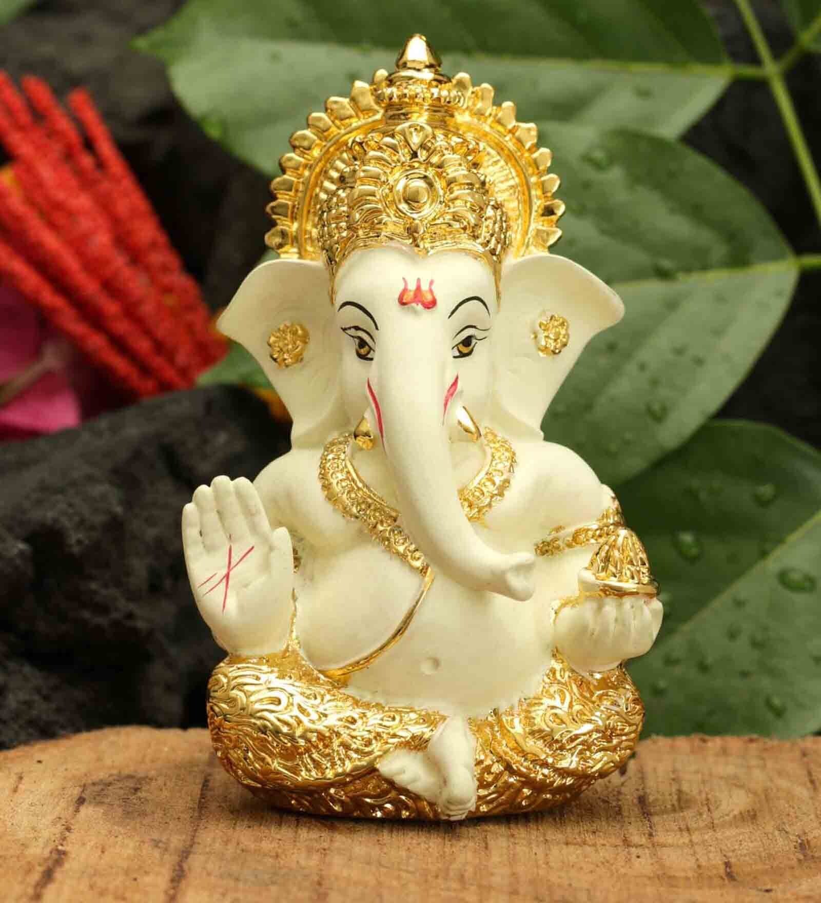 Golden Ceramic 3.5 Inches Terracotta Ganesha Idol
