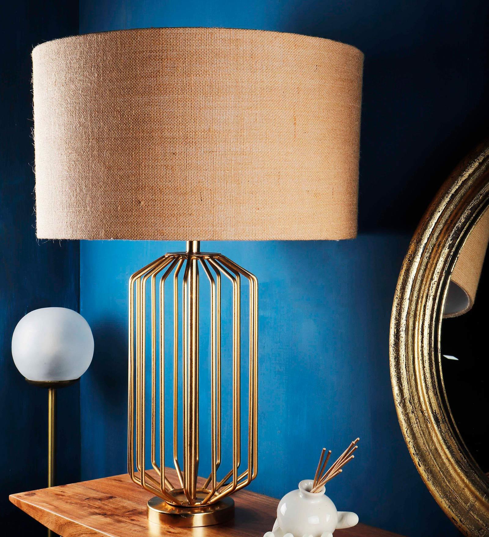 Buy Golden Coop Beige Fabric Shade Table Lamp with Golden Base at 37% ...