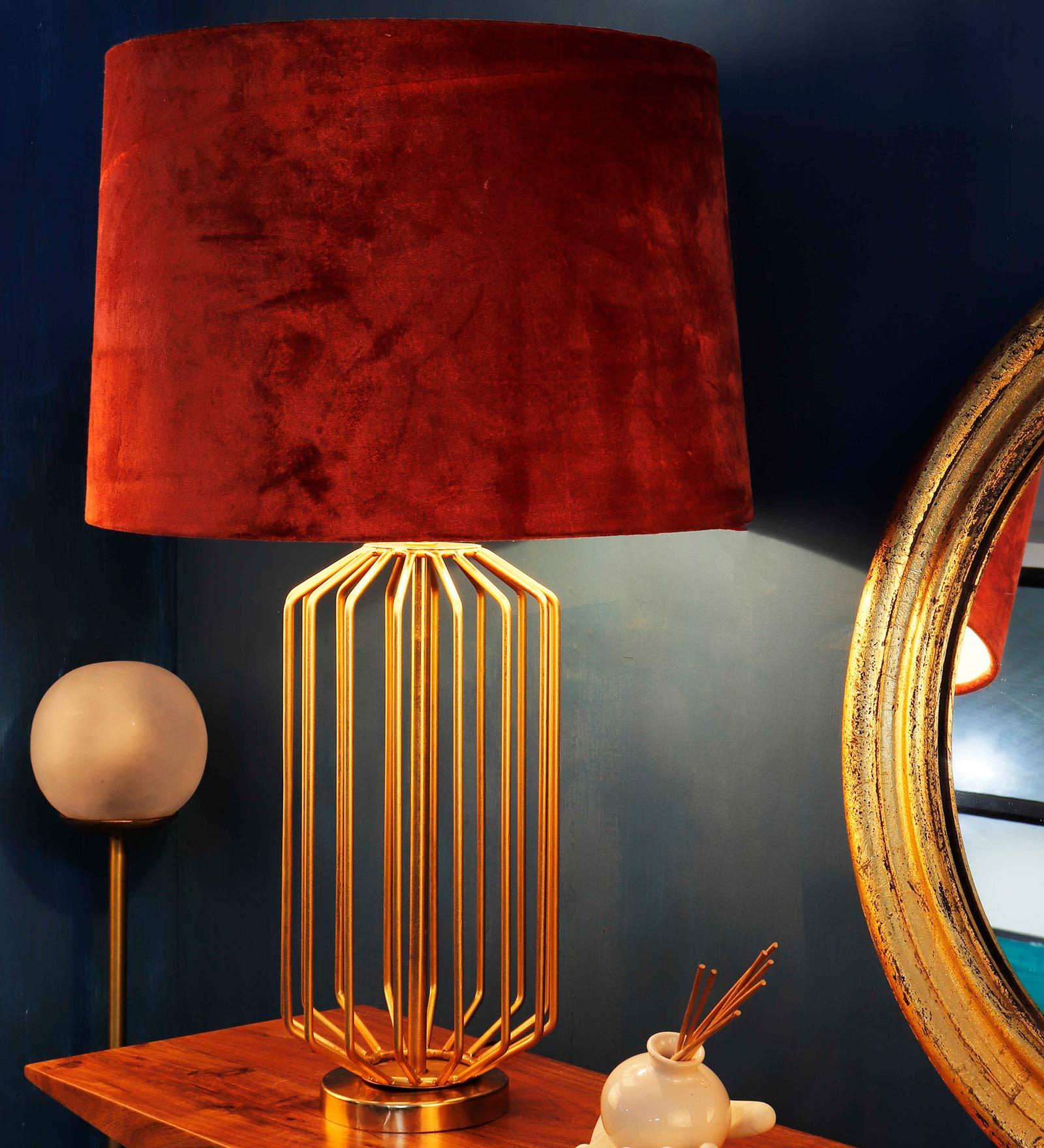 Golden Coop Orange Shade Table Lamp With Velvet Base