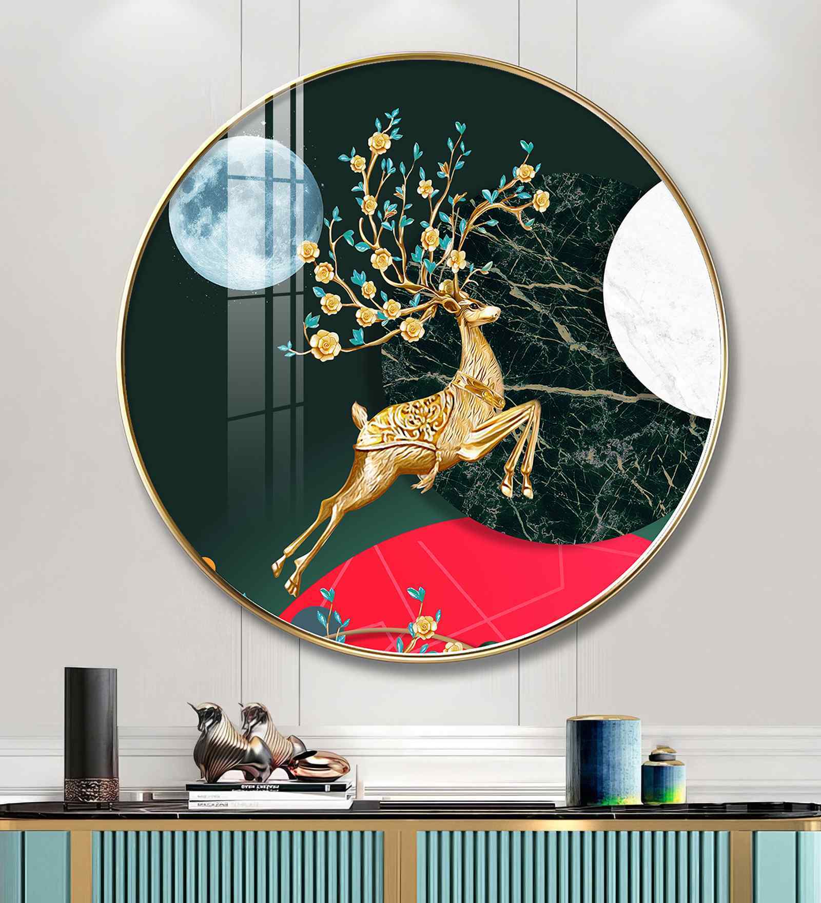 Golden Deer Acrylic Round Wall Art